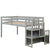 Gray Twin Loft Bed with Staircase and Storage