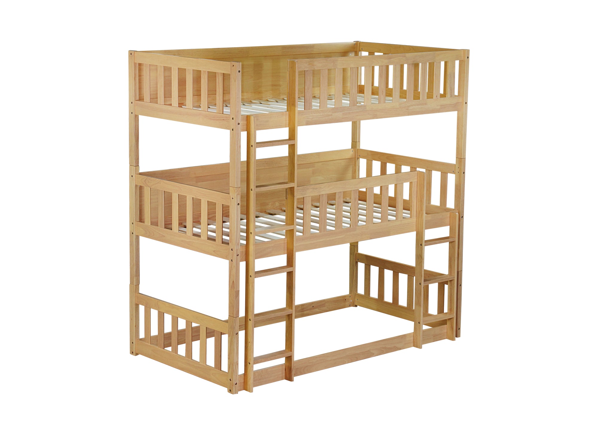 Twin Size Triple Rubber Wood Detachable Bunk Bed in White Oak