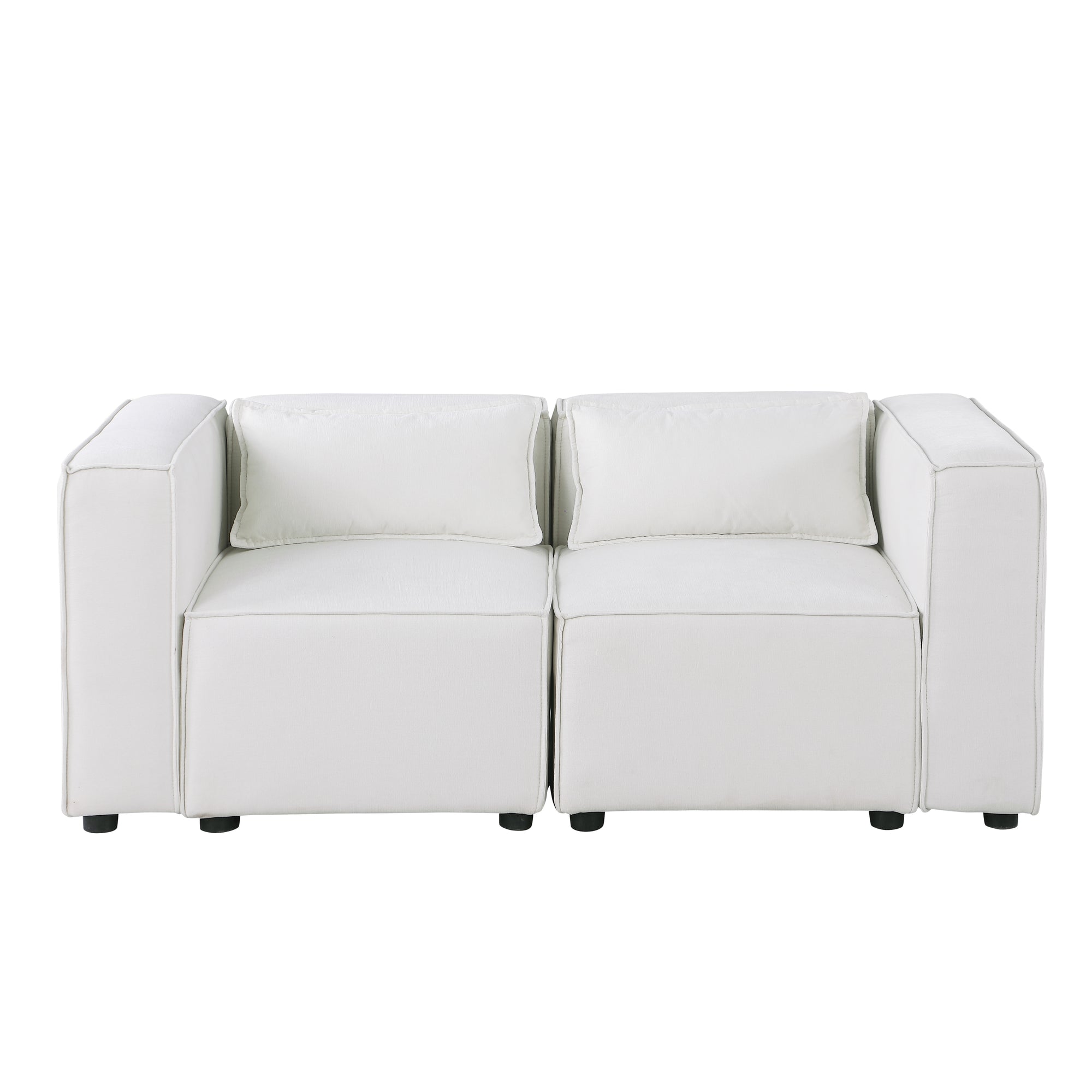 2-Seater Modular Chenille Sofa In Beige Flexible Configuration