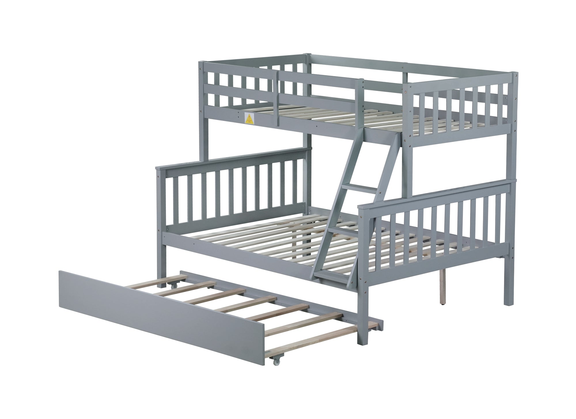 Convertible Gray Twin Over Full Rubber Wood Bunk Bed with Trundle