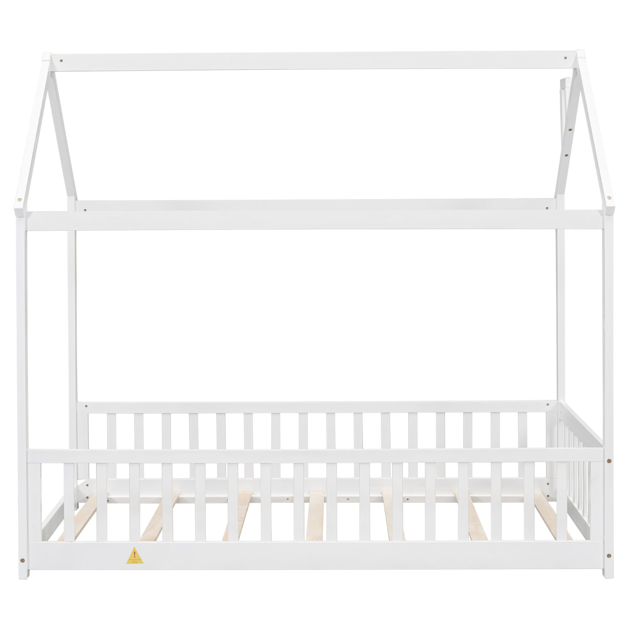 White Twin House Toddler Floor Bed with Guardrails and Slats