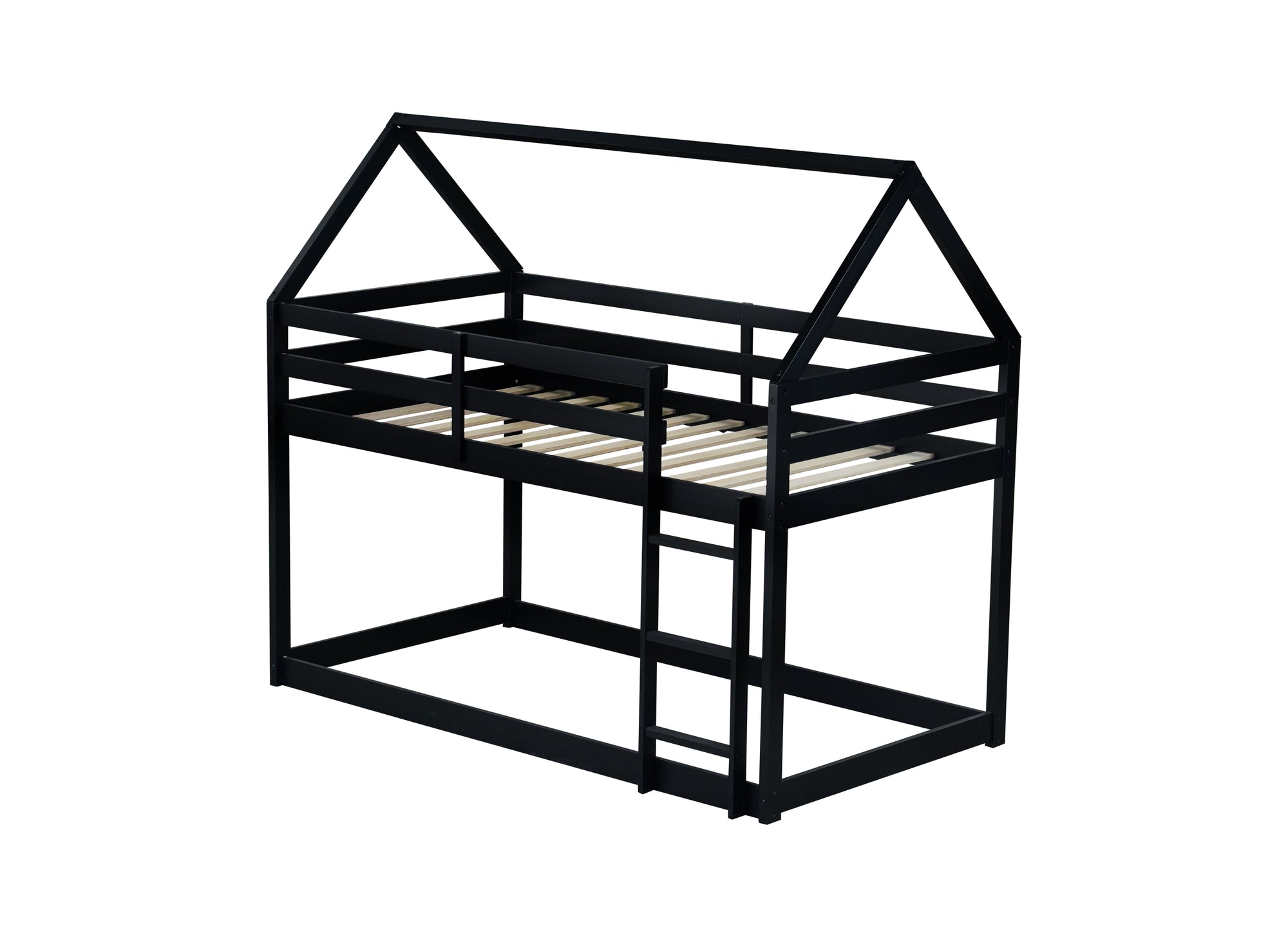 Black Twin Over Twin Rubber Wood Floor Bunk Bed