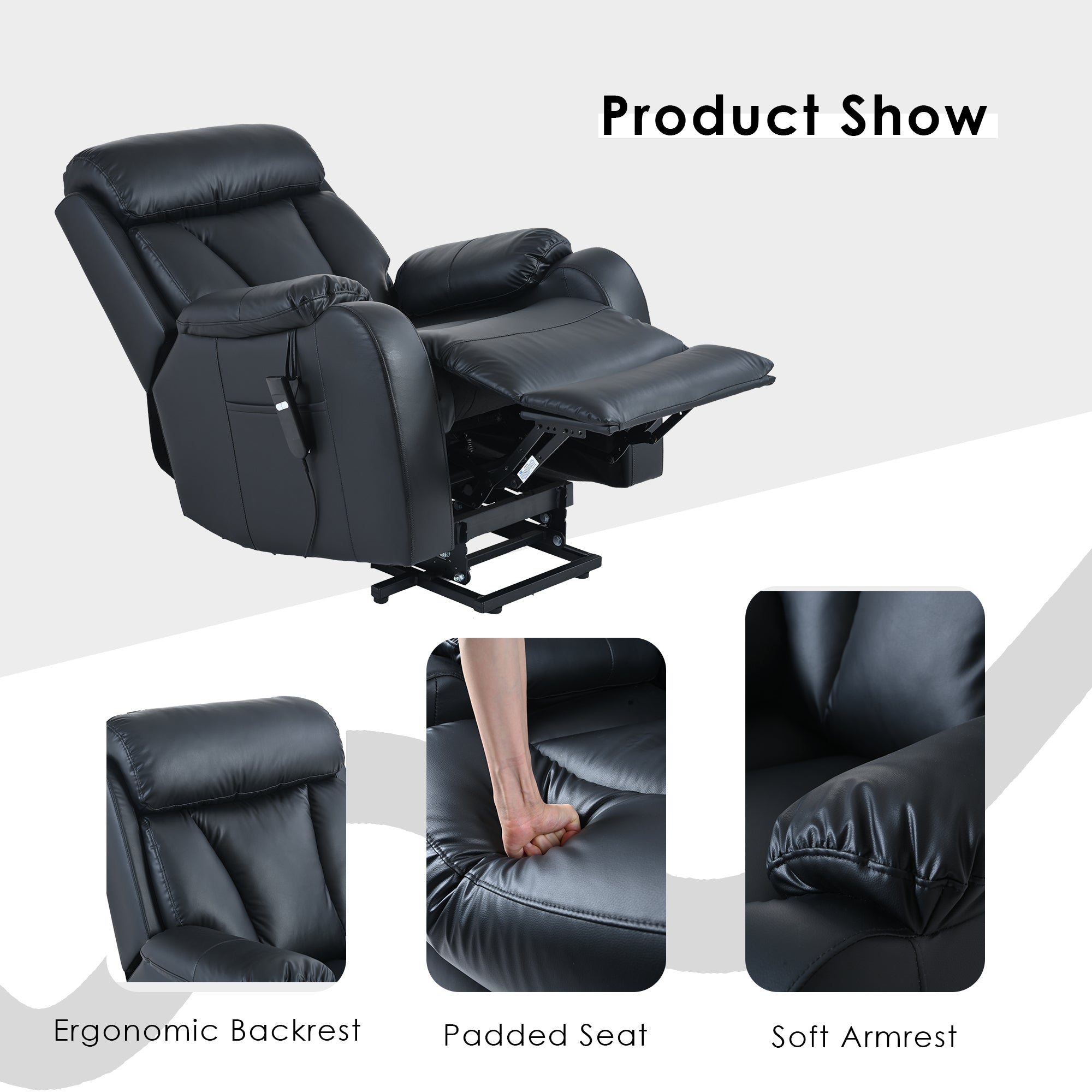 Black Electric Power Lift Recliner Chair With Remote Control