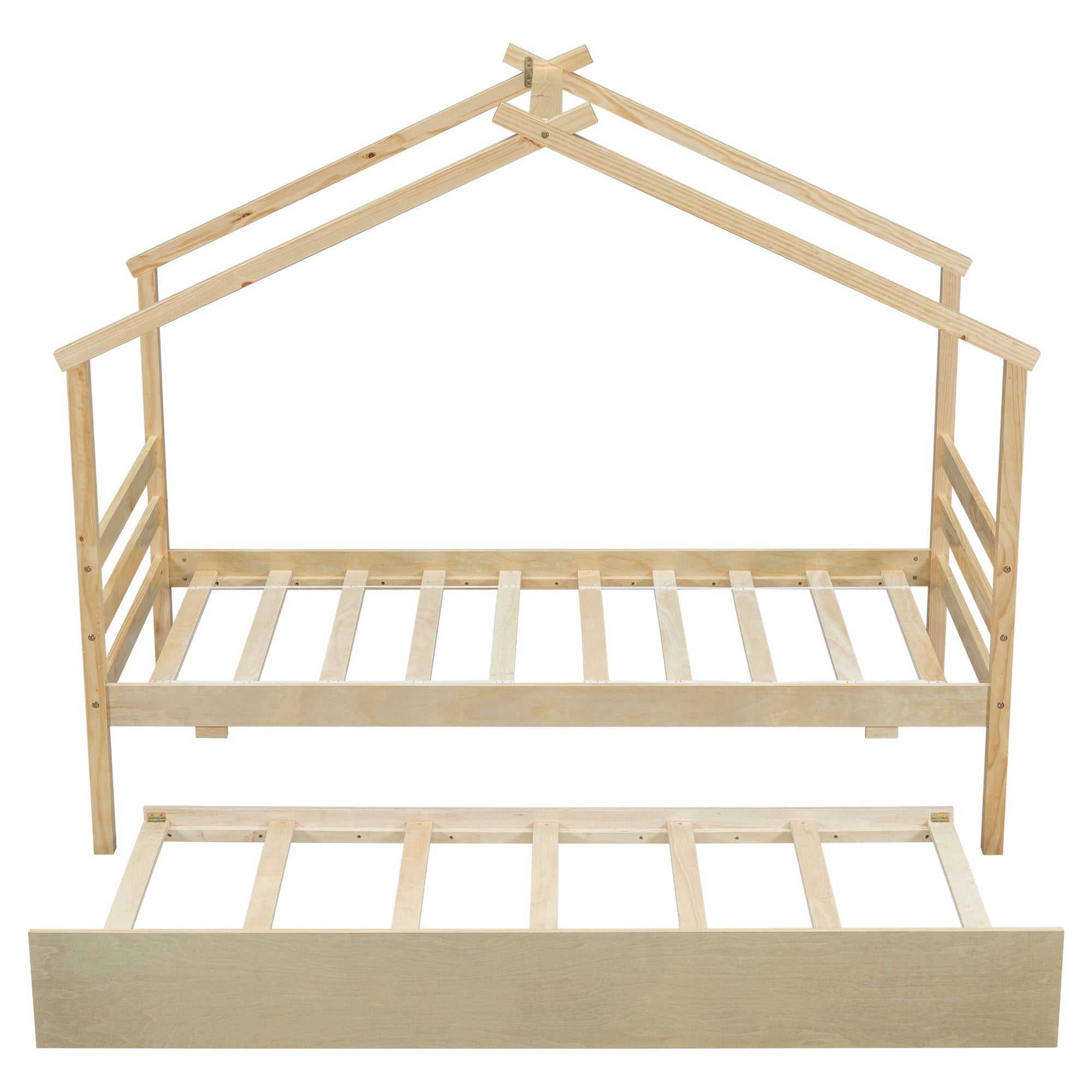 Natural Finish Twin House-Shaped Bed with Trundle