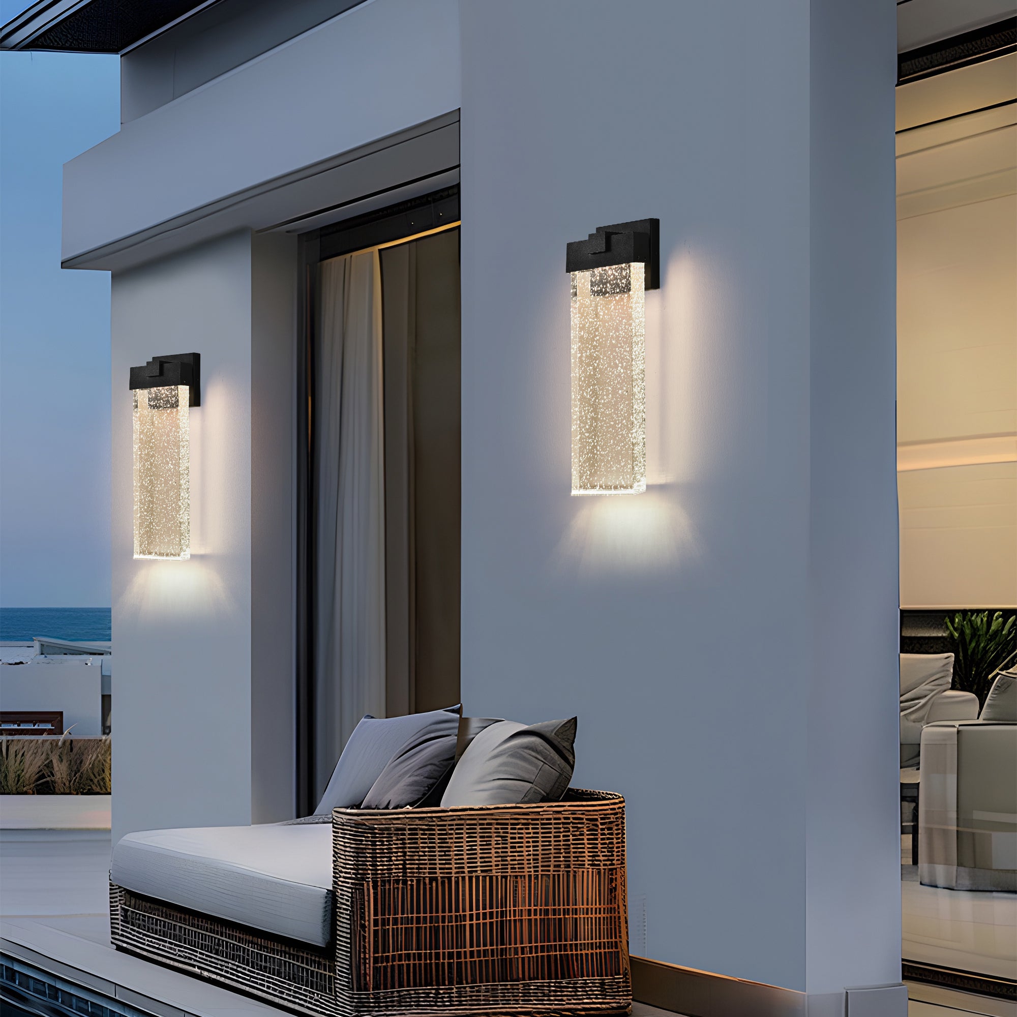 Modern Outdoor Wall Sconce with Bubble Crystal in Black Finish