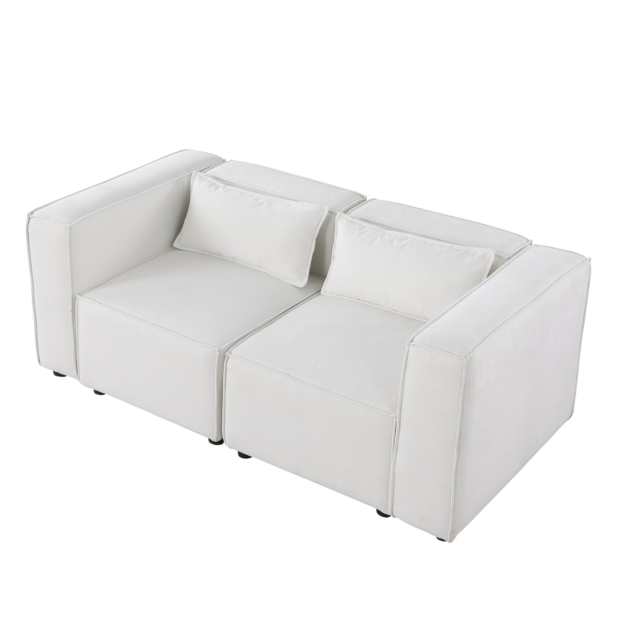 2-Seater Modular Chenille Sofa In Beige Flexible Configuration