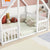 White Full Wood House-Shaped Toddler Floor Bed with Fence and Guardrails