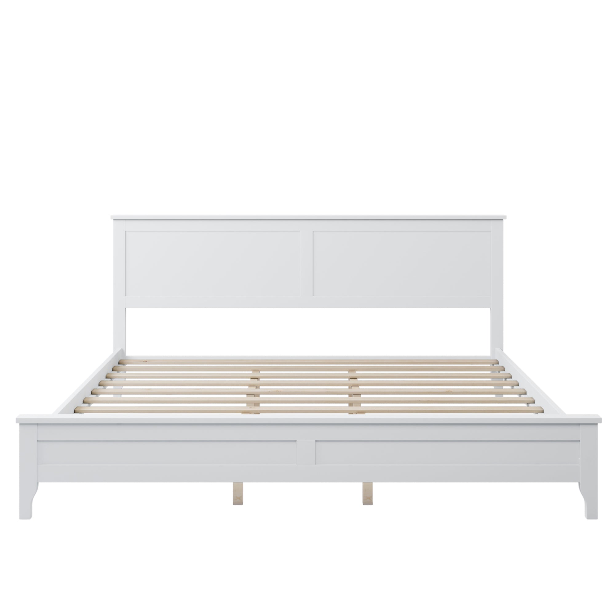 Solid Wood White King Size Wooden Platform Bed with Headboard