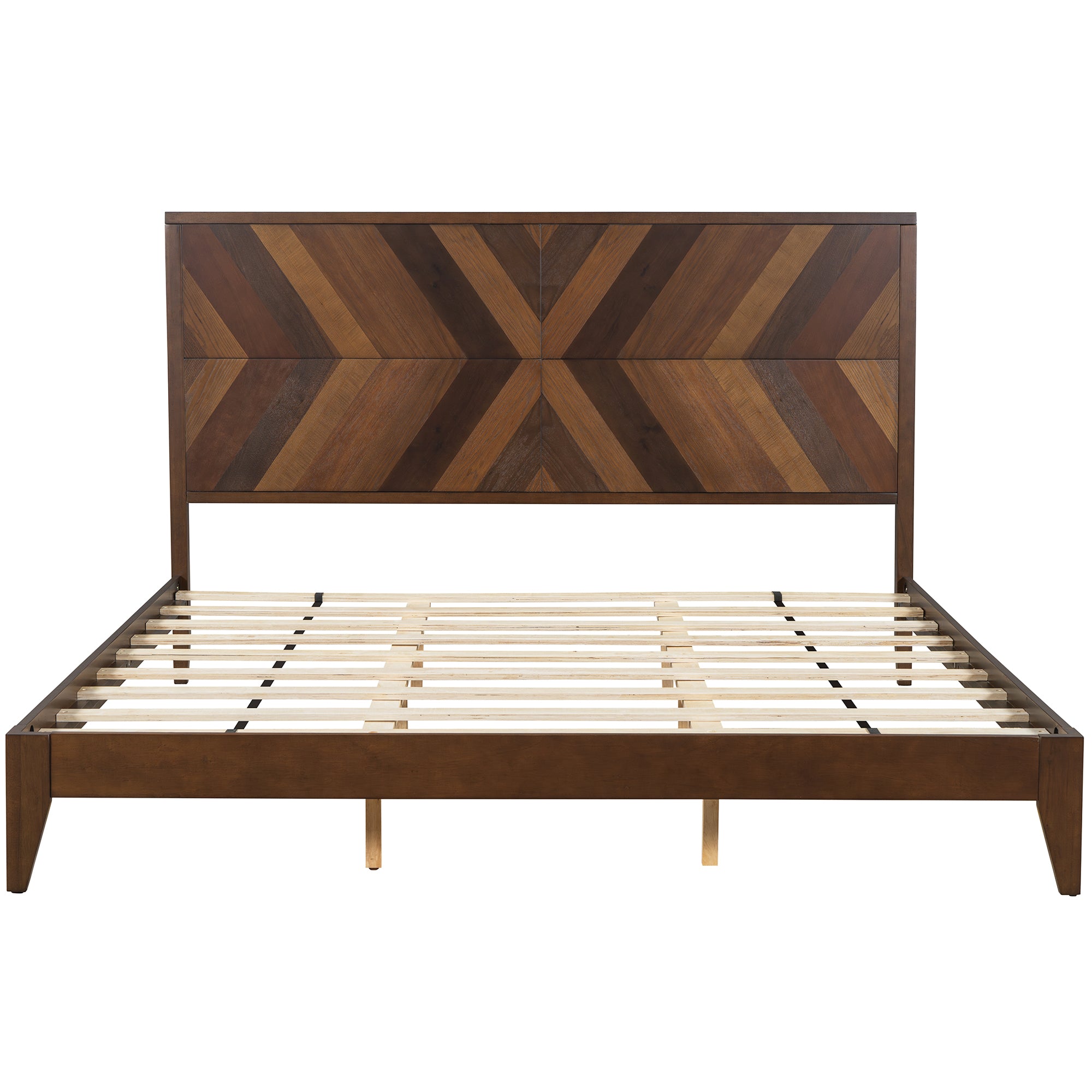 King Bed Frame in Walnut with Mid-Century Modern Design