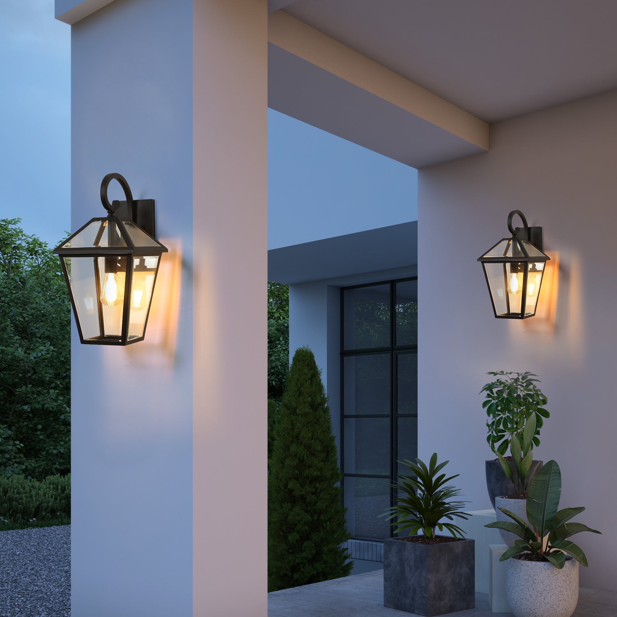 2-Pack Outdoor Wall Lanterns in Black Finish