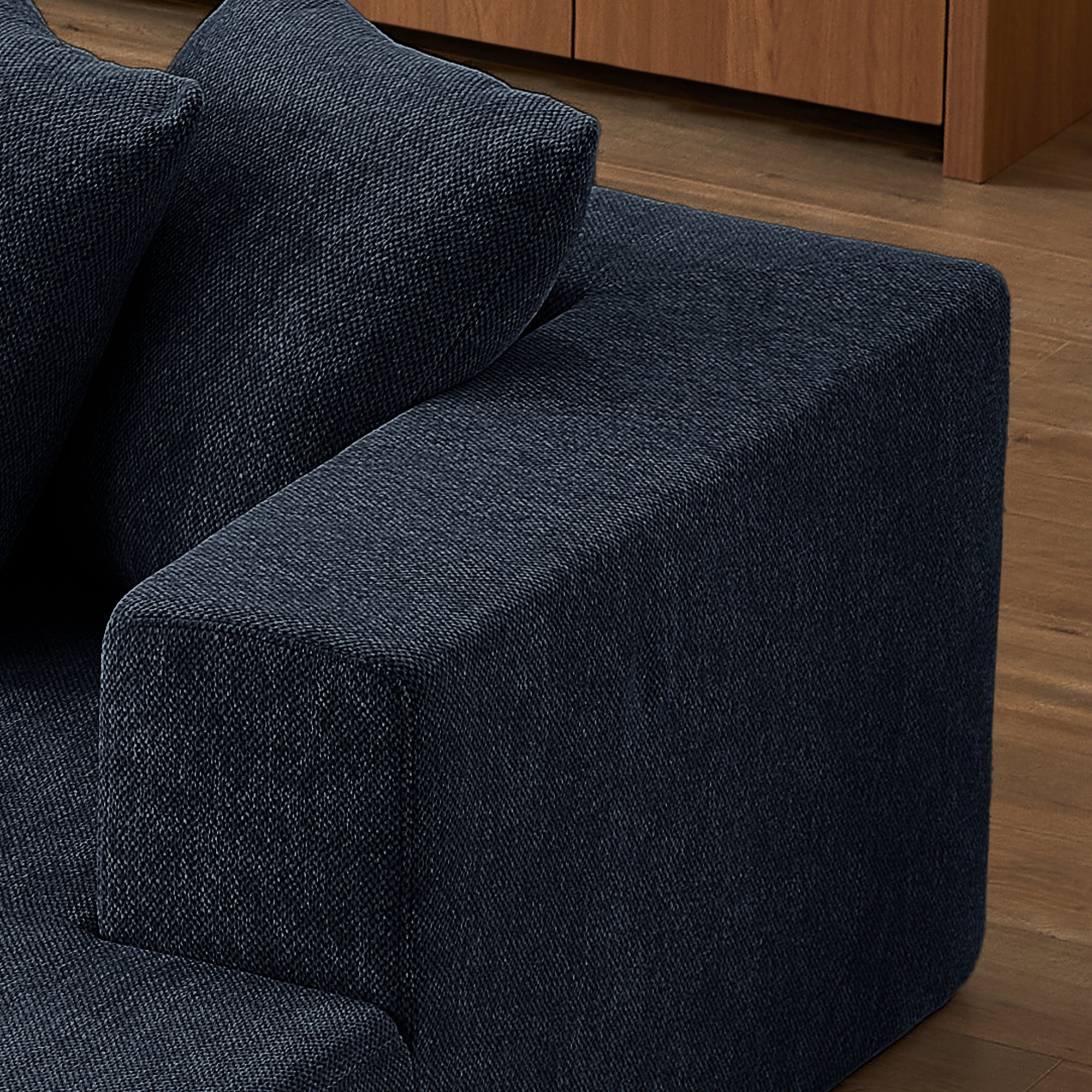 4-Seater Modular Chenille Sofa in Blue With Cloud Inspired Design