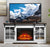 Multipurpose Sliding Door TV Cabinet with Fireplace Large Storage and Cable Management In White and Brown