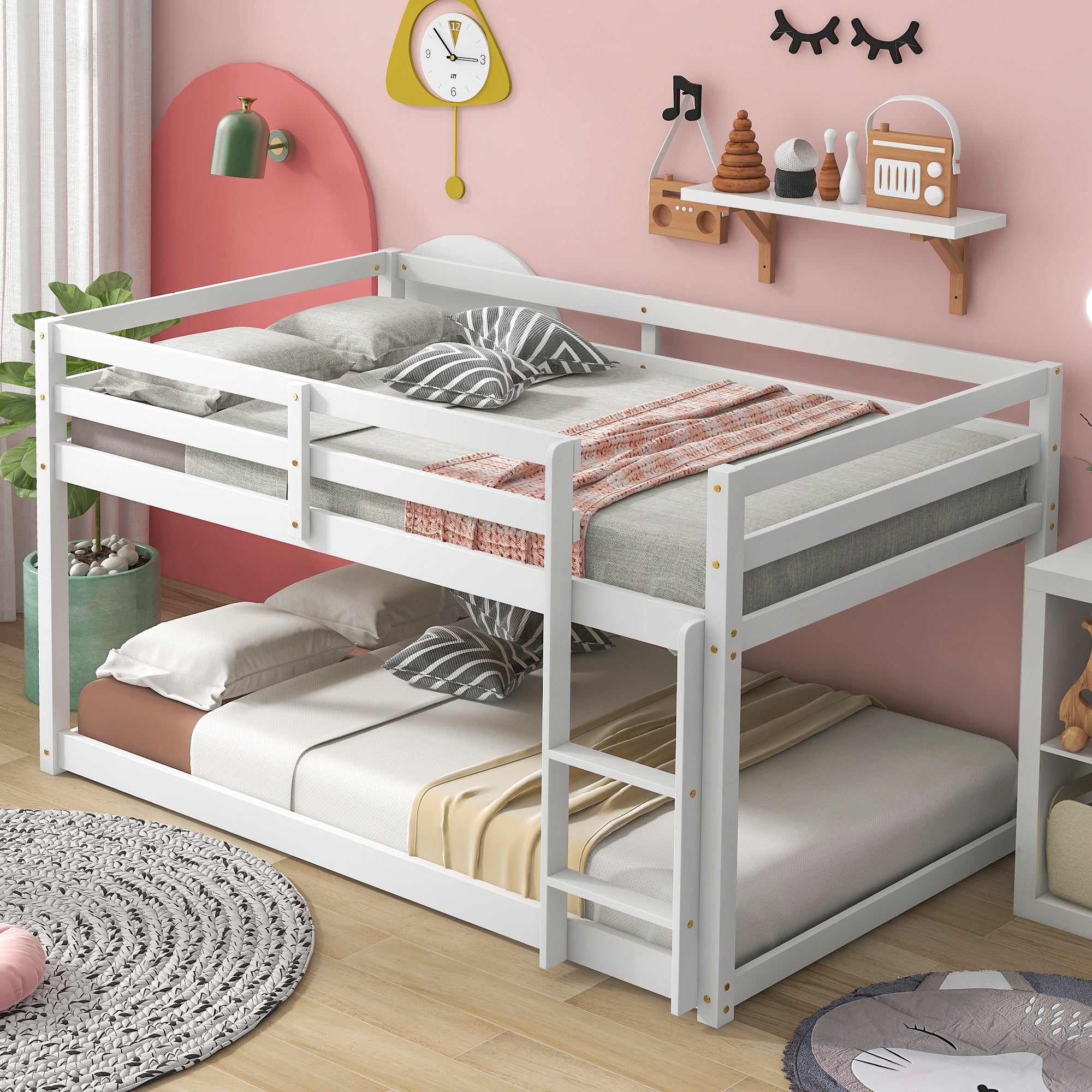 White Twin Over Twin Floor Bunk Bed