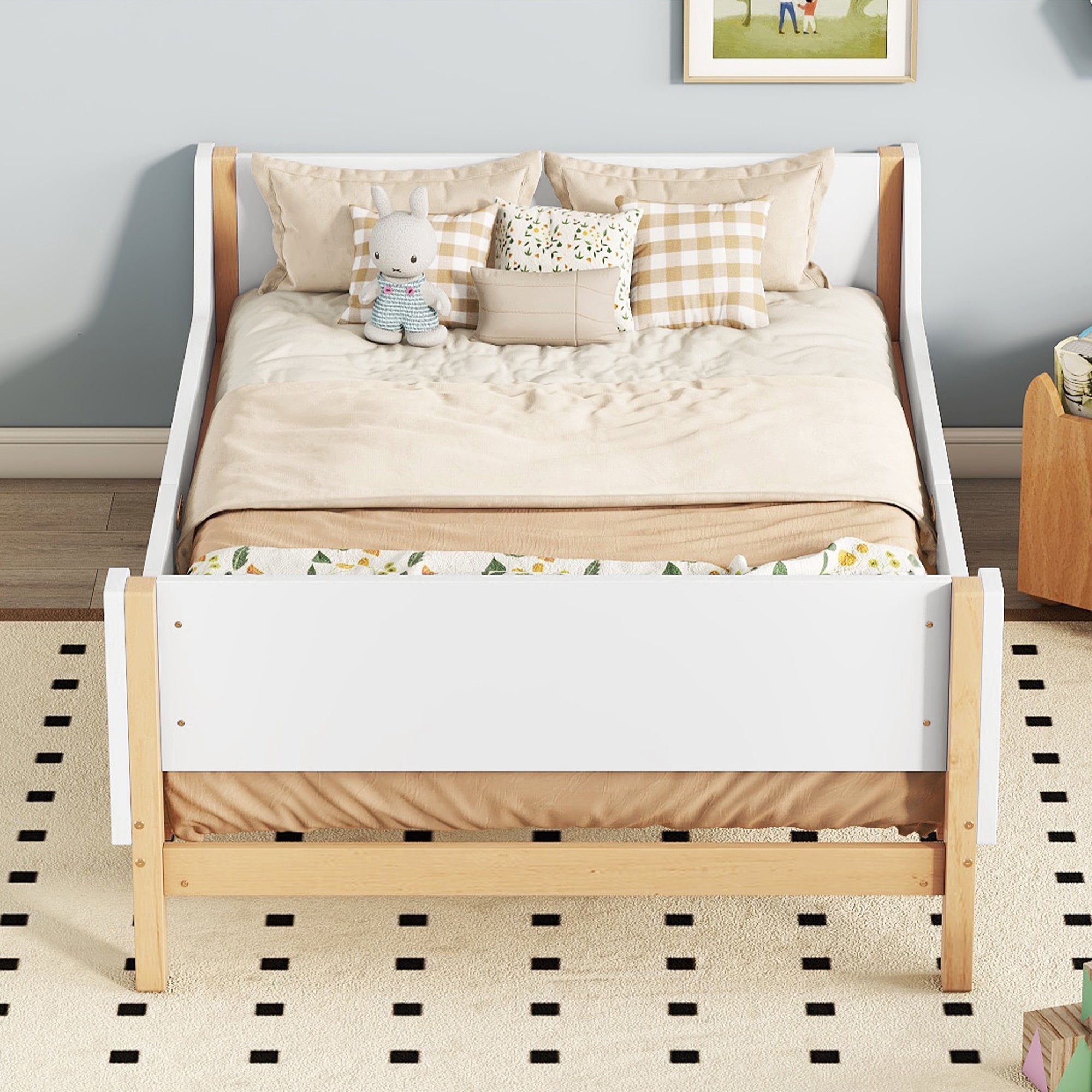 Twin Bed with Headboard, Footboard, Side Safeguards & Built-in Book Storage