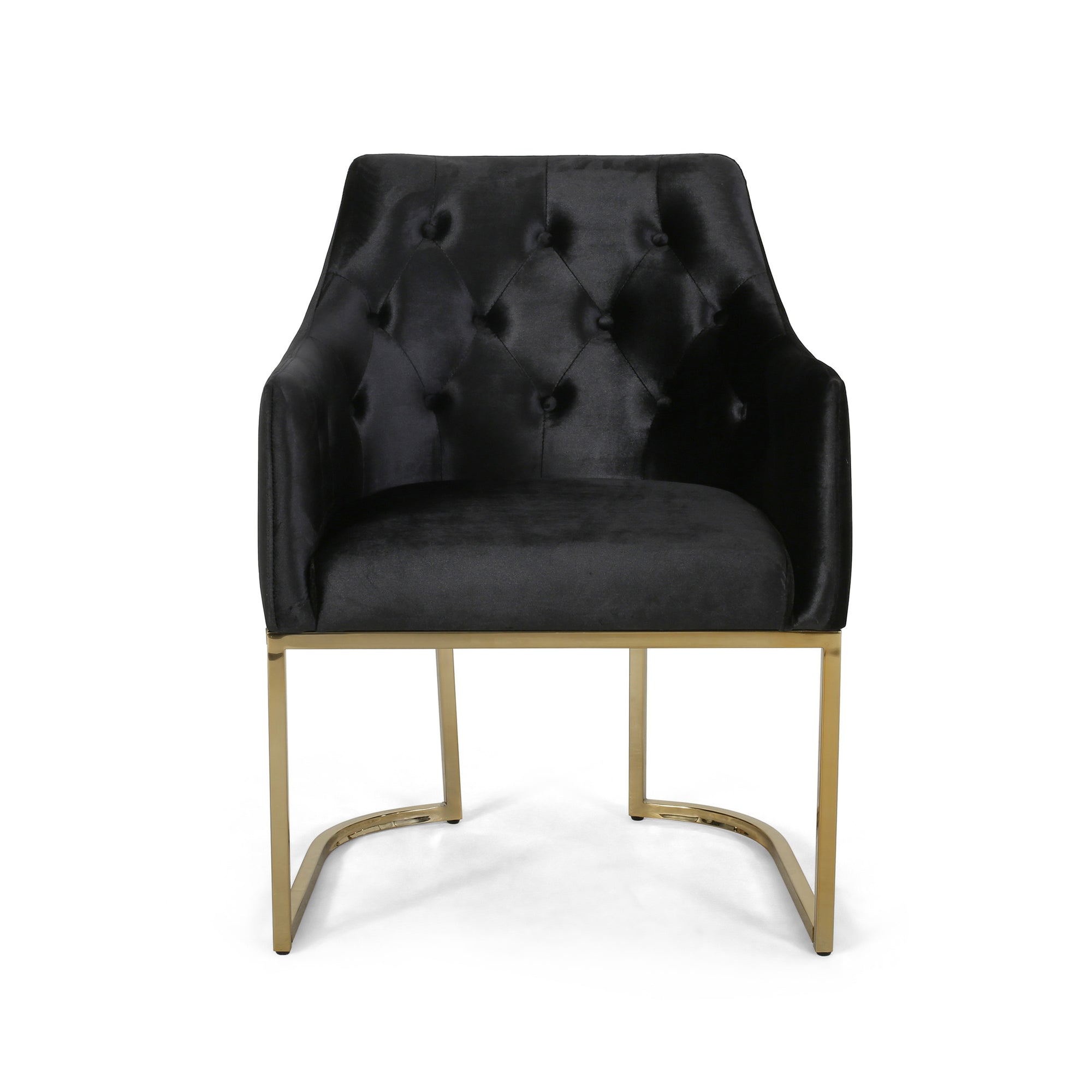 Black Altay Velvet Modern Glam Accent Chair with Gold Accents