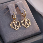Load image into Gallery viewer, Dainty Initial Letter Heart Hoop Earrings
