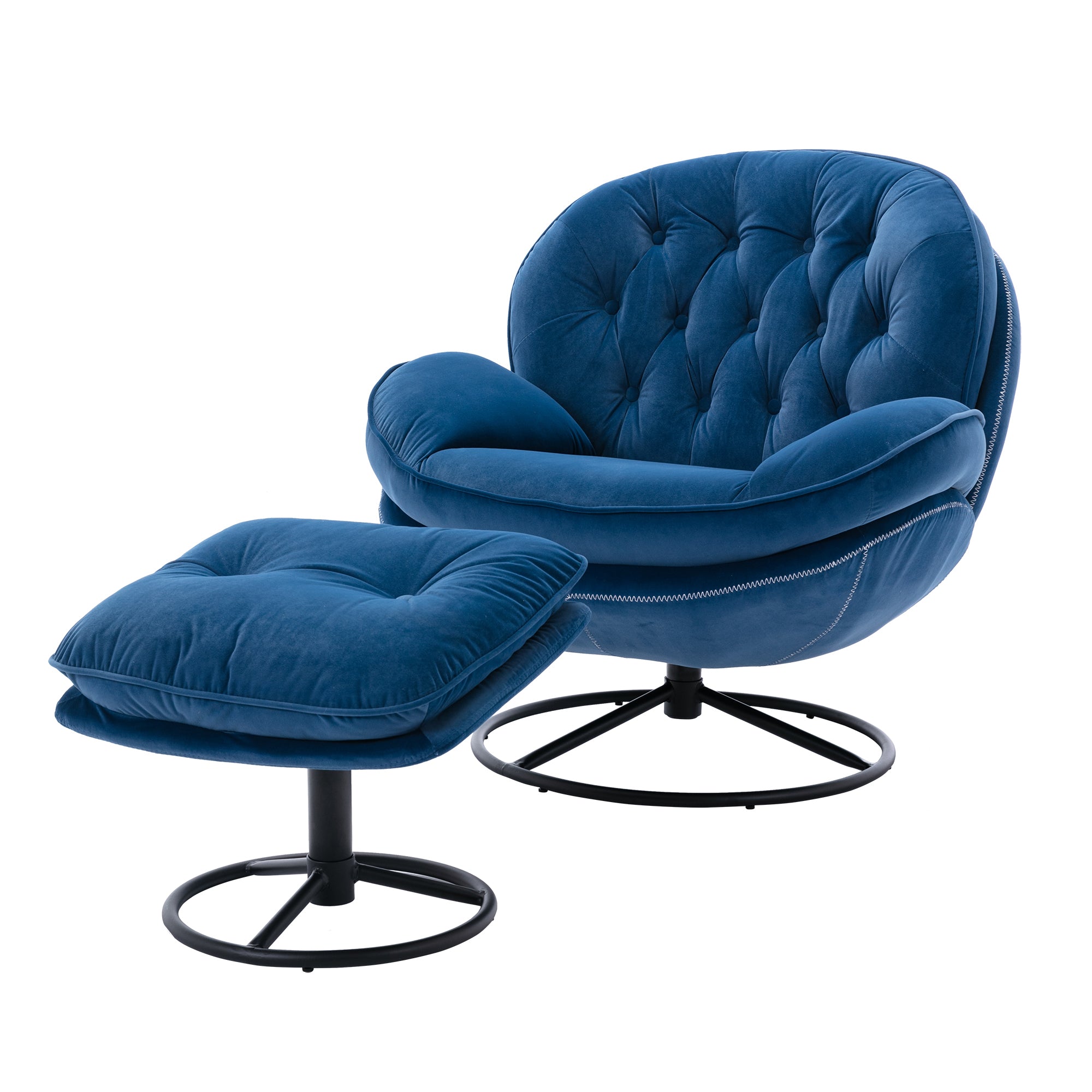 Blue Velvet Accent Chair with Ottoman