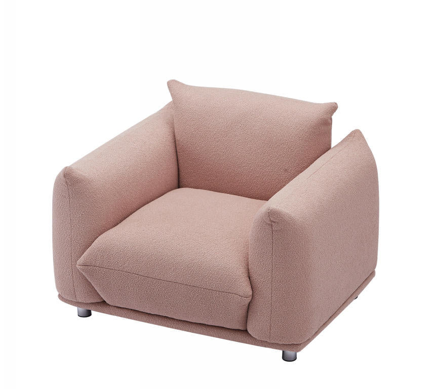 Pillow Top Arms Accent Chair Upholstered In Pink Lambswool