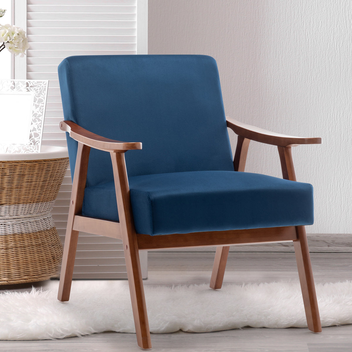 Mid-Century Modern Accent Chair - Solid Wood Frame, Extra-Thick Backrest, Ideal for Living Room, Bedroom, or Reading Room