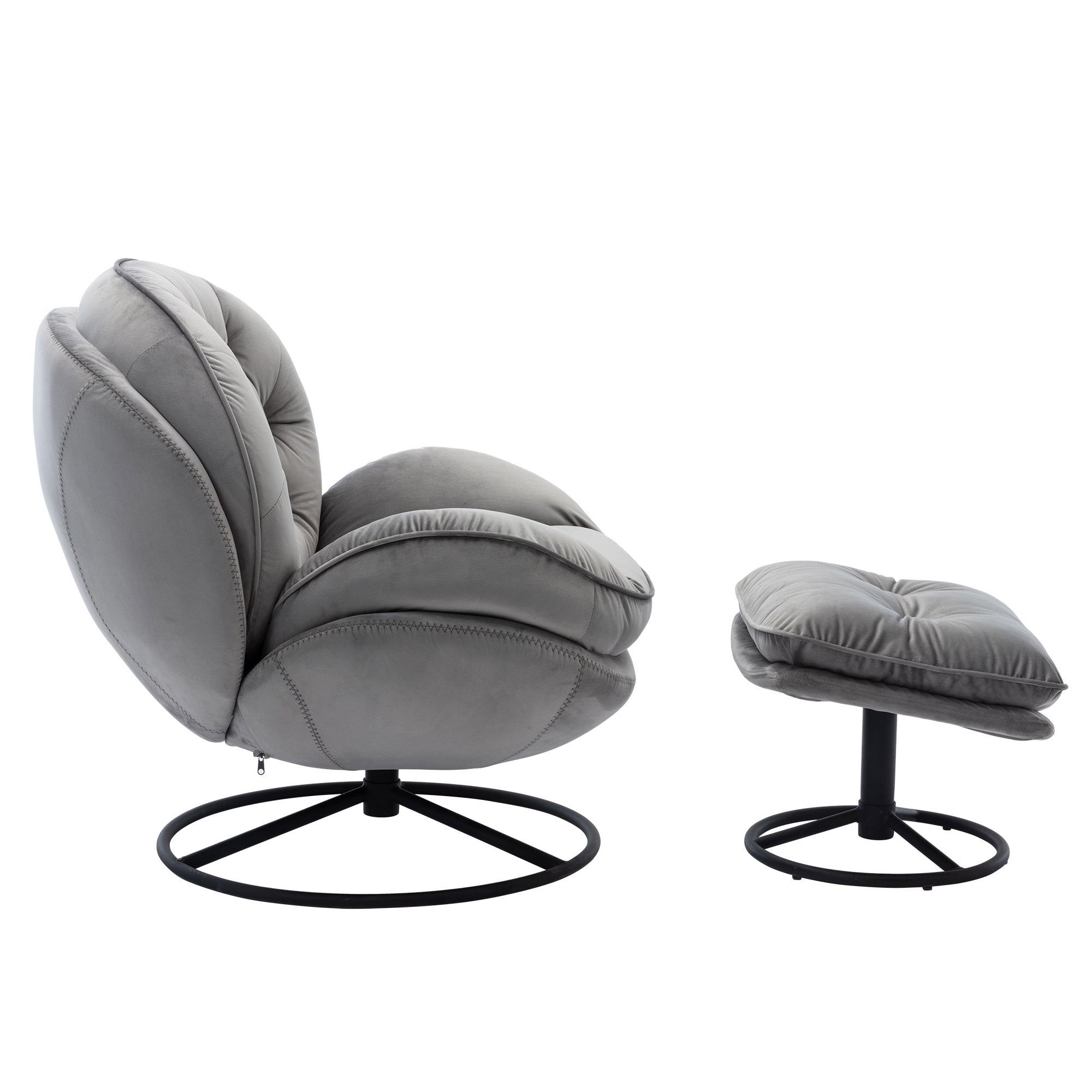 Gray Upholstered Accent Chair with Ottoman