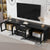 Modern TV Stand 78.7 Inch with Metal Legs and Handles, Two Drawers and Two Cabinets with Fluted Glass Doors In Black