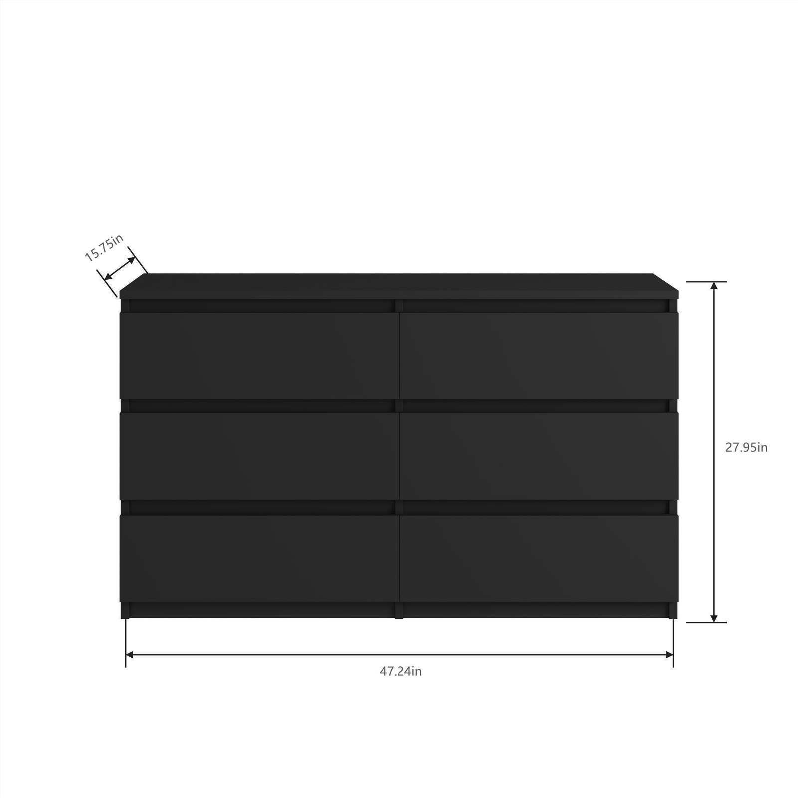 Nøordka Light Dresser Default 50" Black 6 Drawer Chest of Drawers & Dresser Table