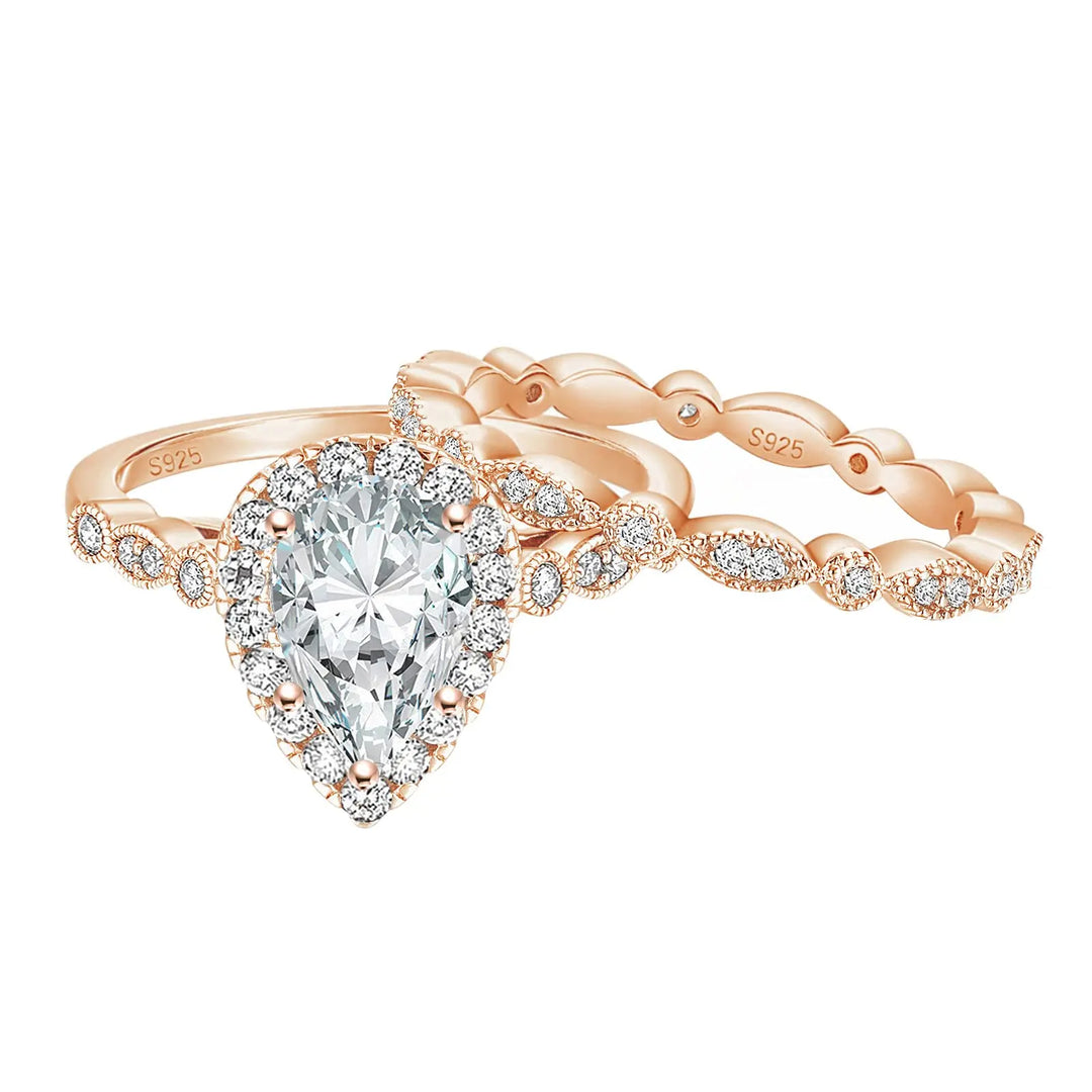 2pc S925 Pear Cut Ring Set