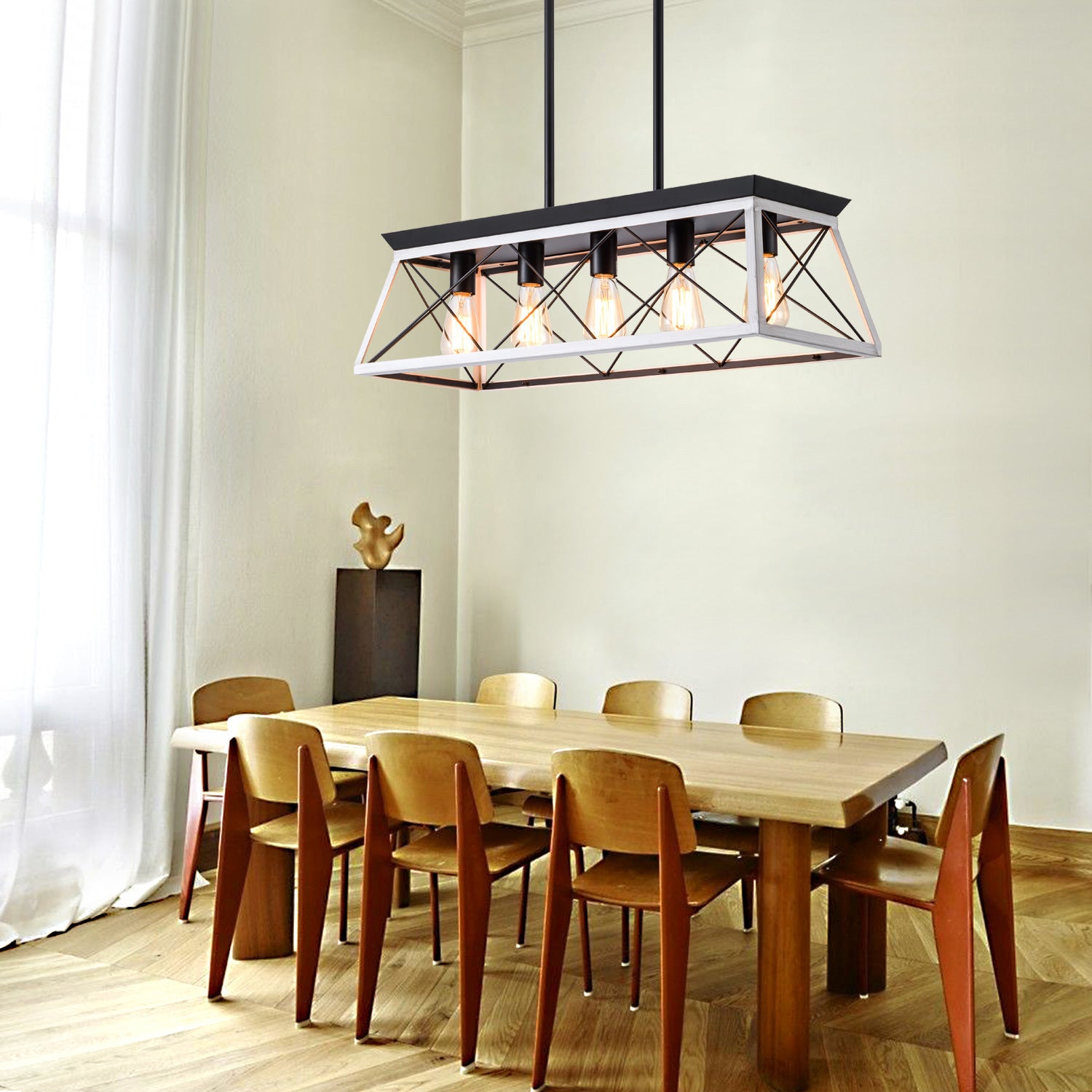 White Pendant 5-Light Farmhouse Chandeliers for Dining Room