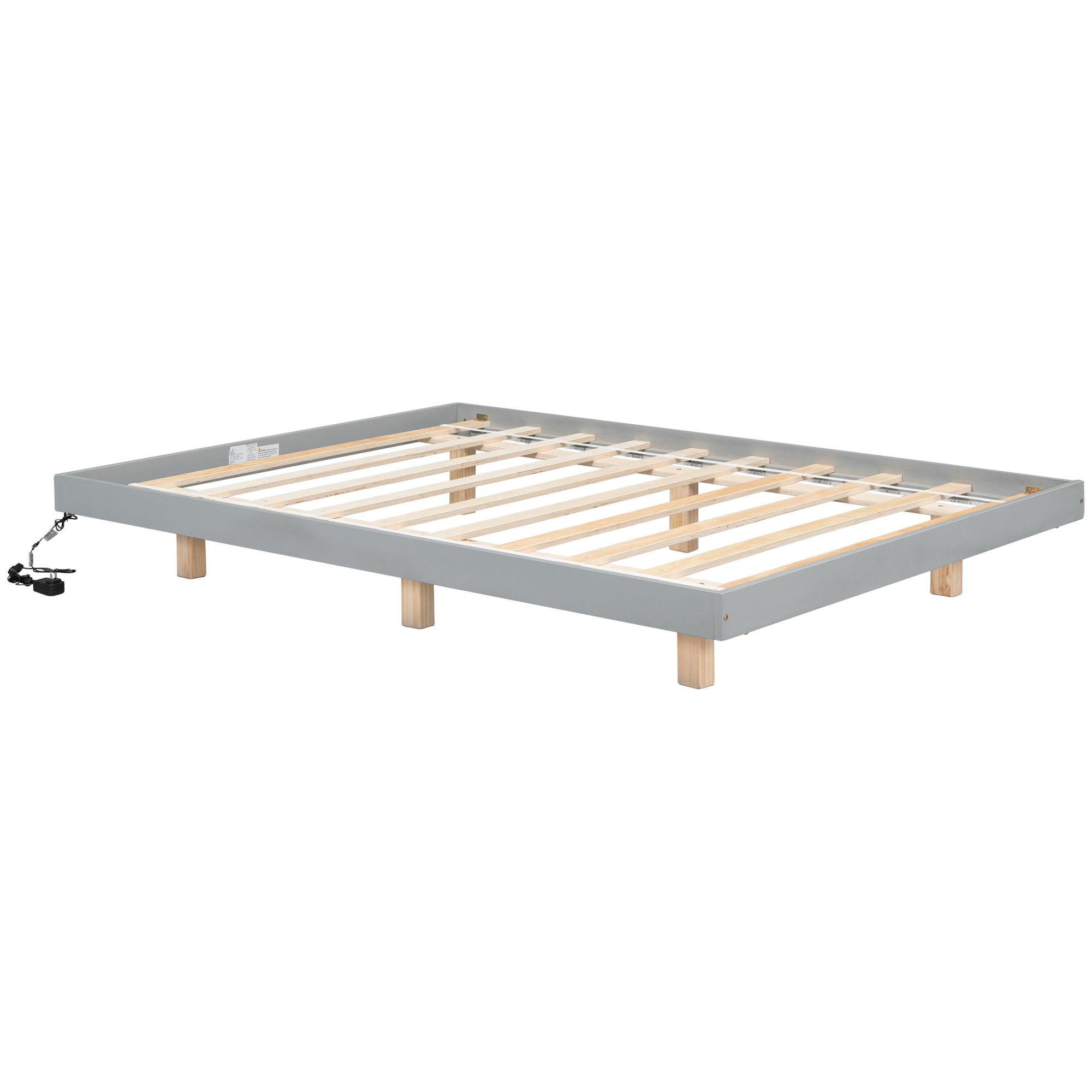 Gray Full Size Floating Bed with LED Lights Underneath