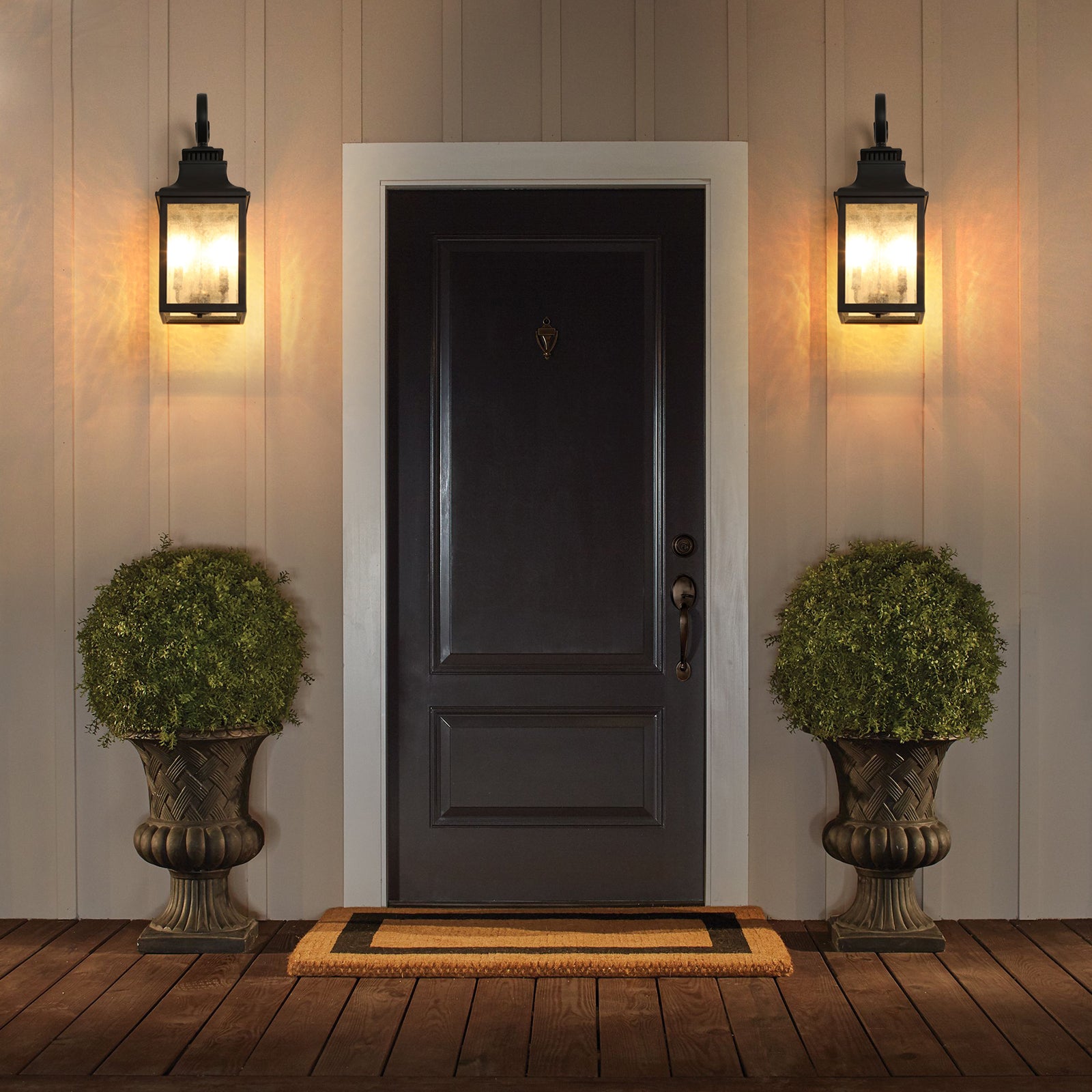 Traditional Black Outdoor Wall Lights with Frosted Glass Panels