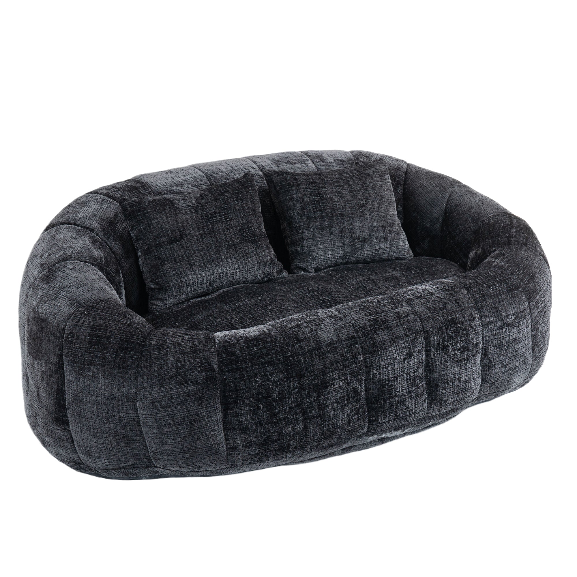 Comfortable High-Back Bean Bag Sofa in Black Chenille