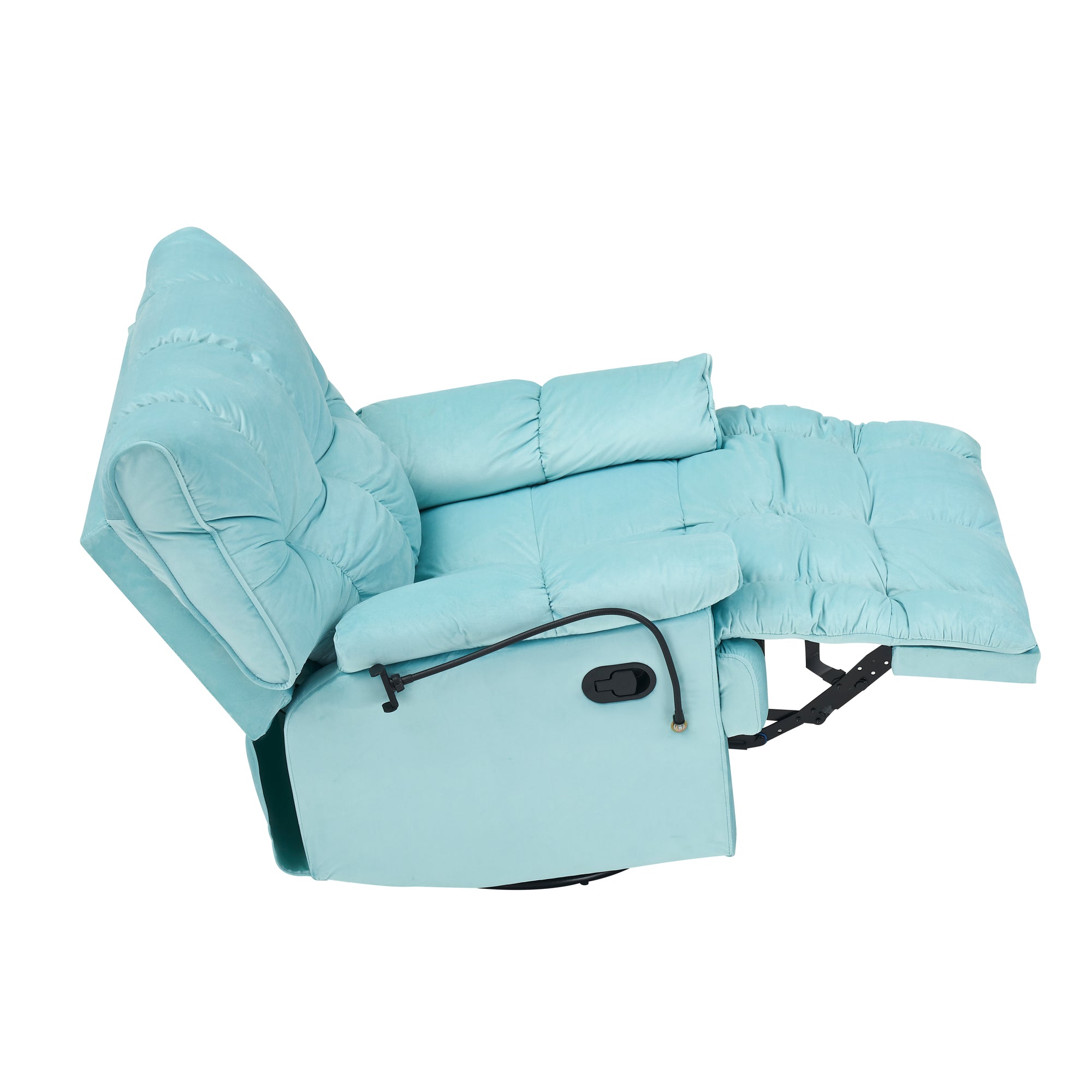 Cyan Velvet Convertible Recliner Sofa Chair With Phone Holder