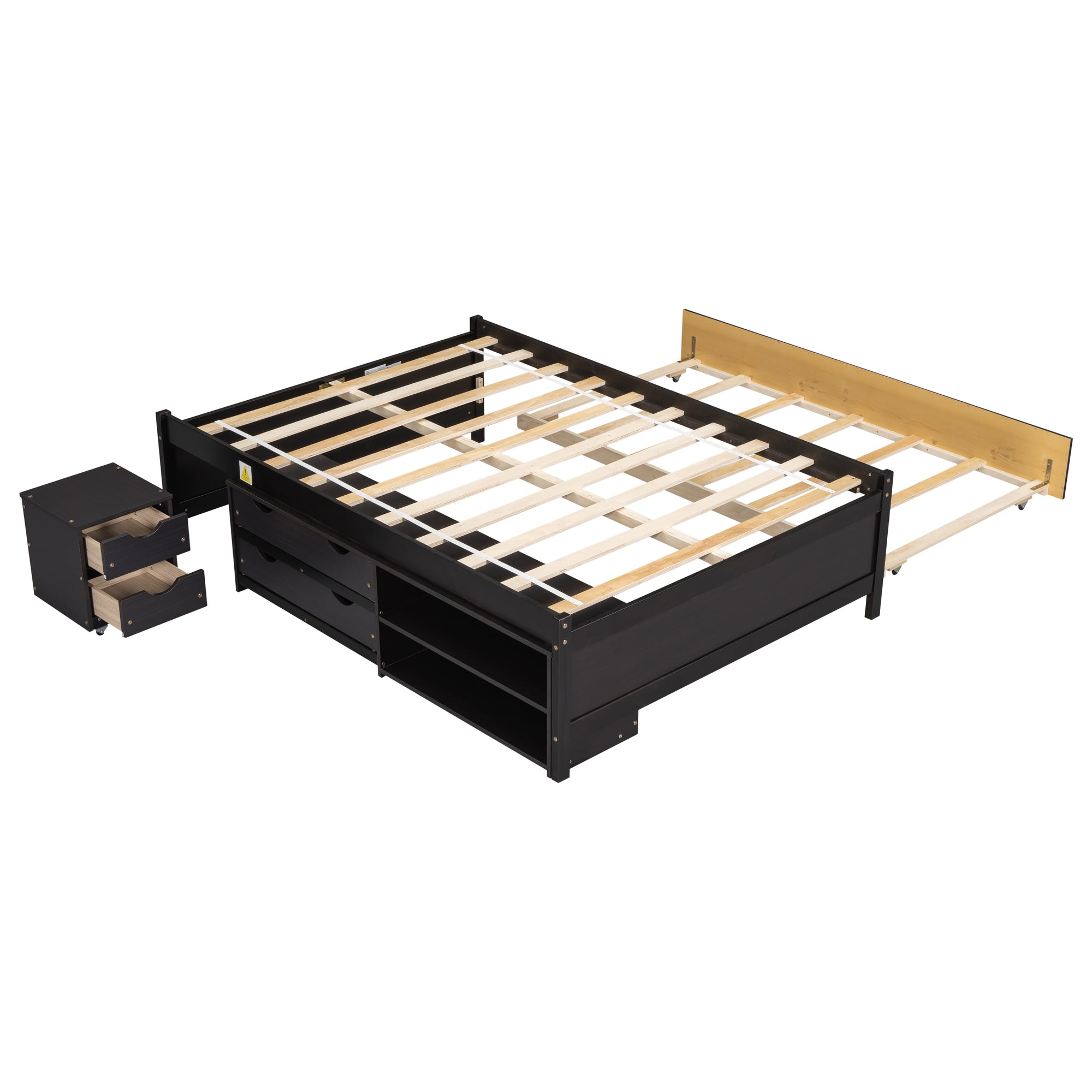 Full Bed with Trundle, Under-Bed Storage Box, and Nightstand in Espresso