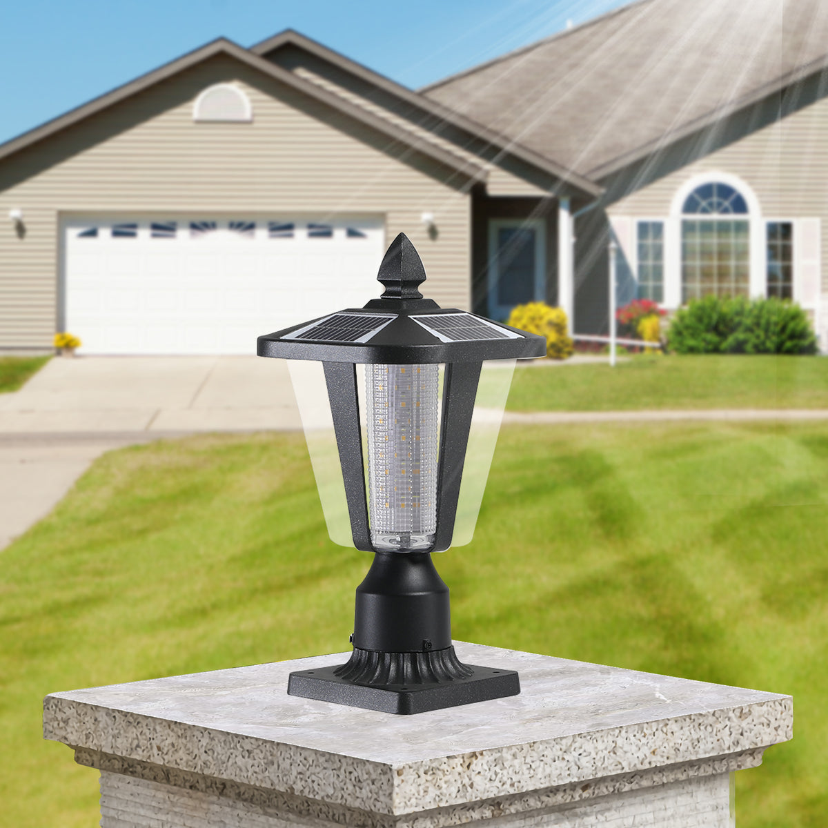 Solar Column Headlight Pair with Dimmable LED