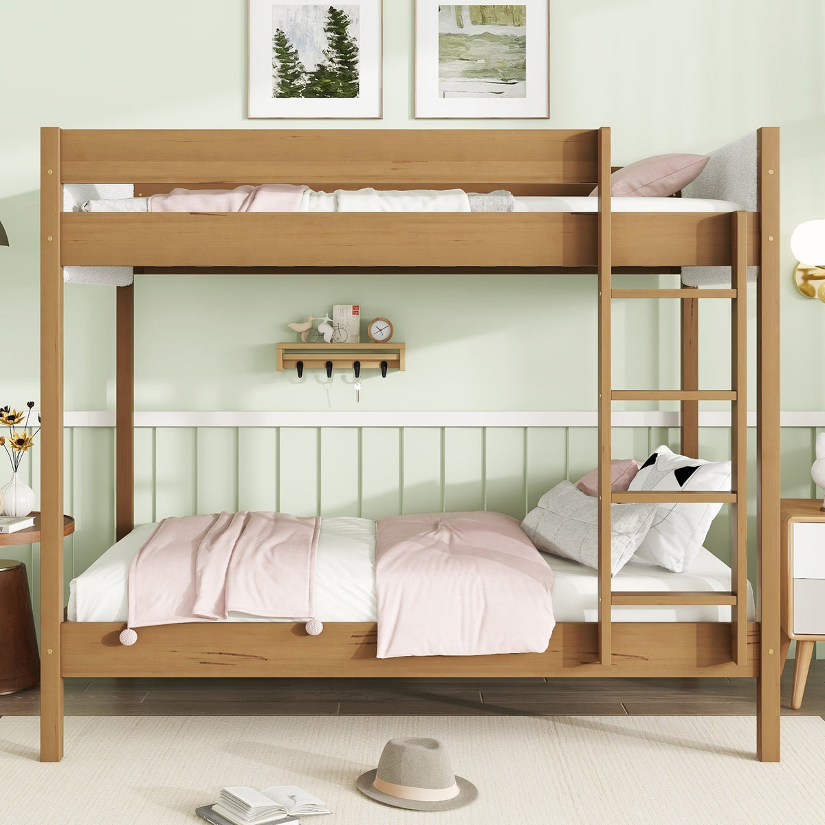 Twin Over Twin Bunk Bed with Upholstered Teddy Fleece Headboard and Footboard