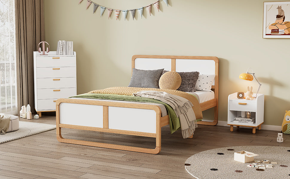 Modern White & Walnut Queen Bed Frame