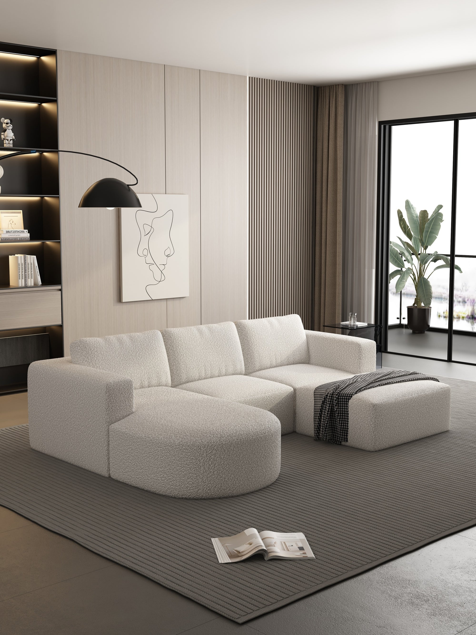 Kigoma 5-Seat Modular Sofa with Chaise in White