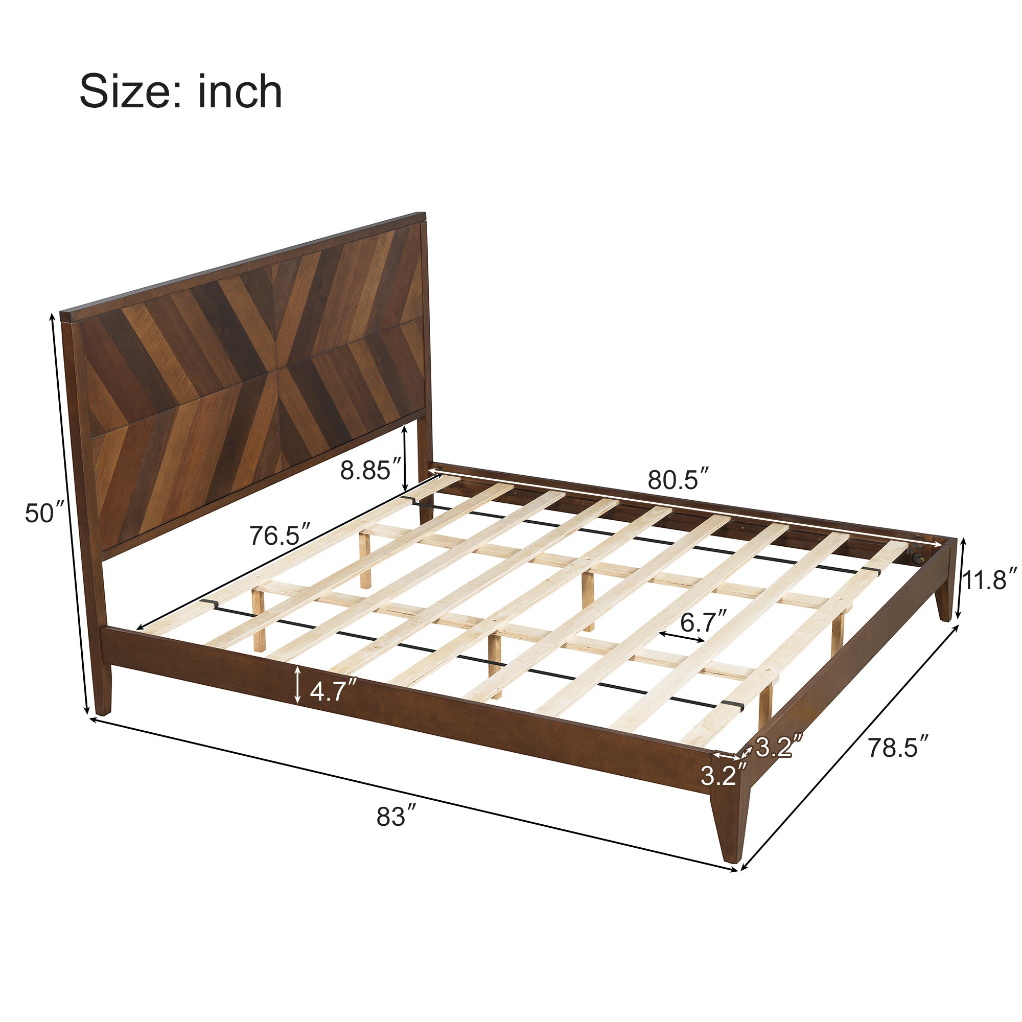 King Bed Frame in Walnut with Mid-Century Modern Design