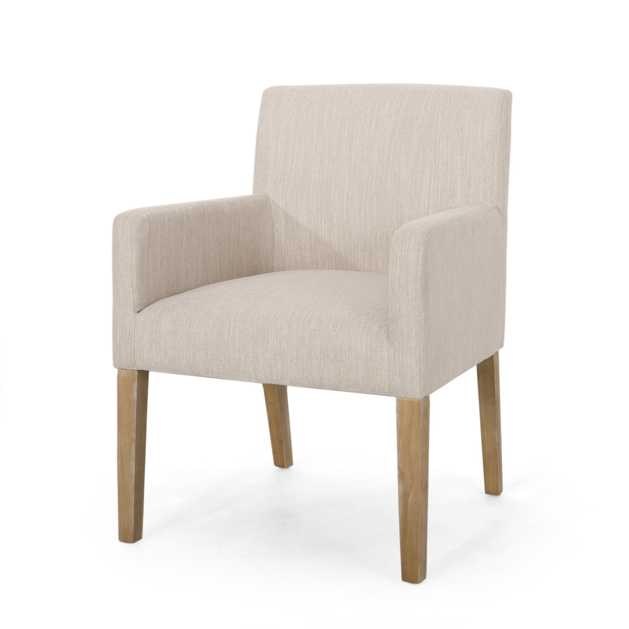 Beige Brown Fabric Armchair with Rubberwood Legs