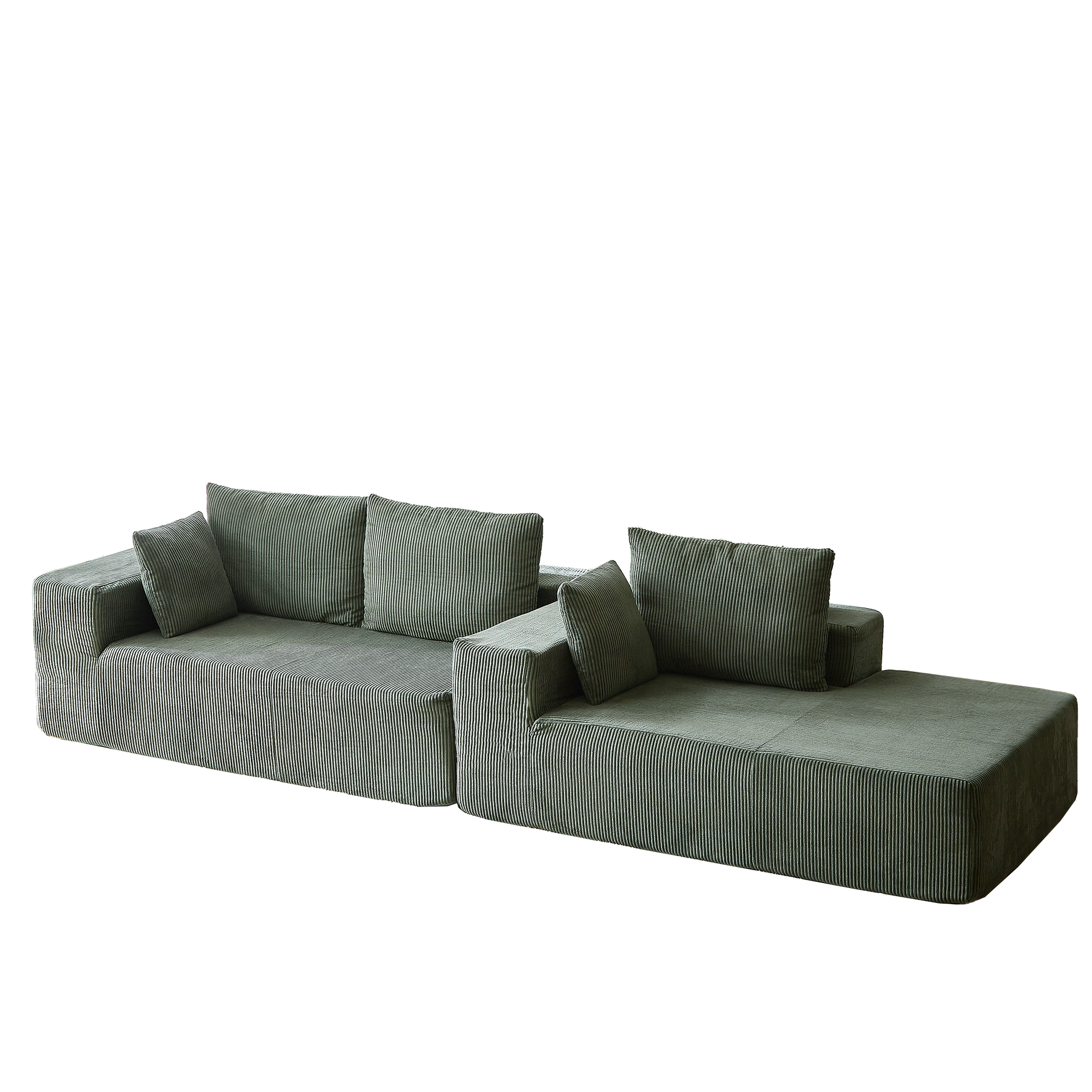 3-Seater Modular Corduroy Sofa In Green Flexible Configuration