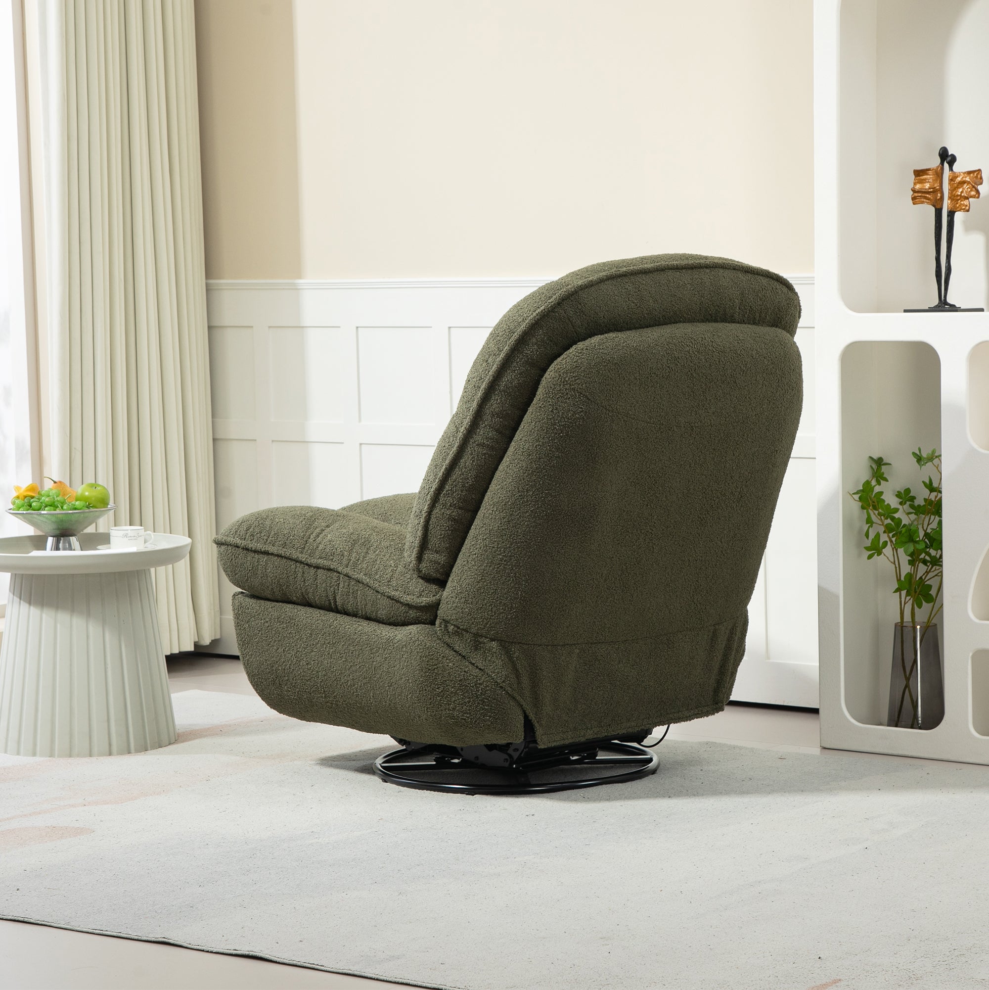 Army Green Upholstered Push-Back Recliner with Glider & Swivel