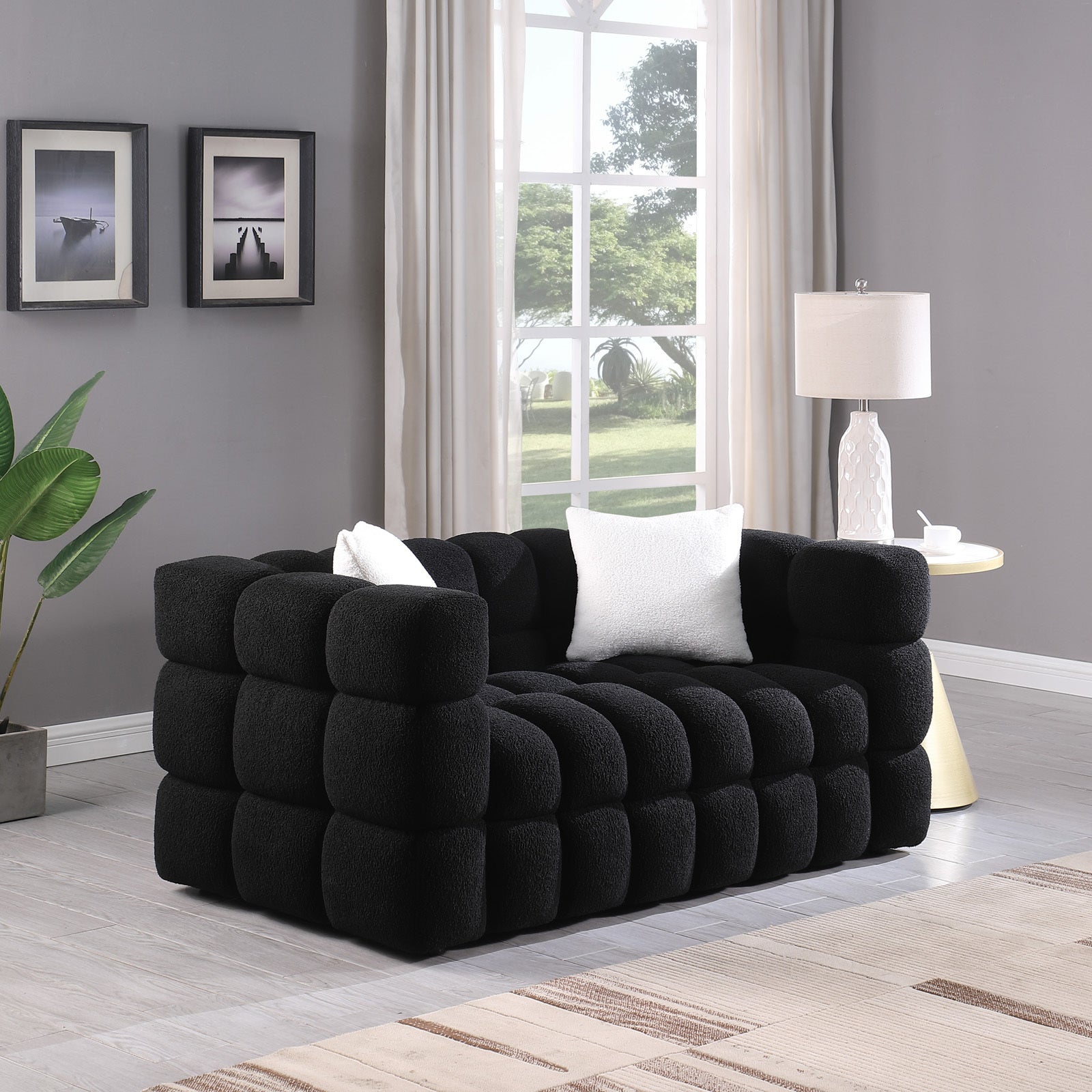 Timimoun Boucle Marshmallow Sofa in Black