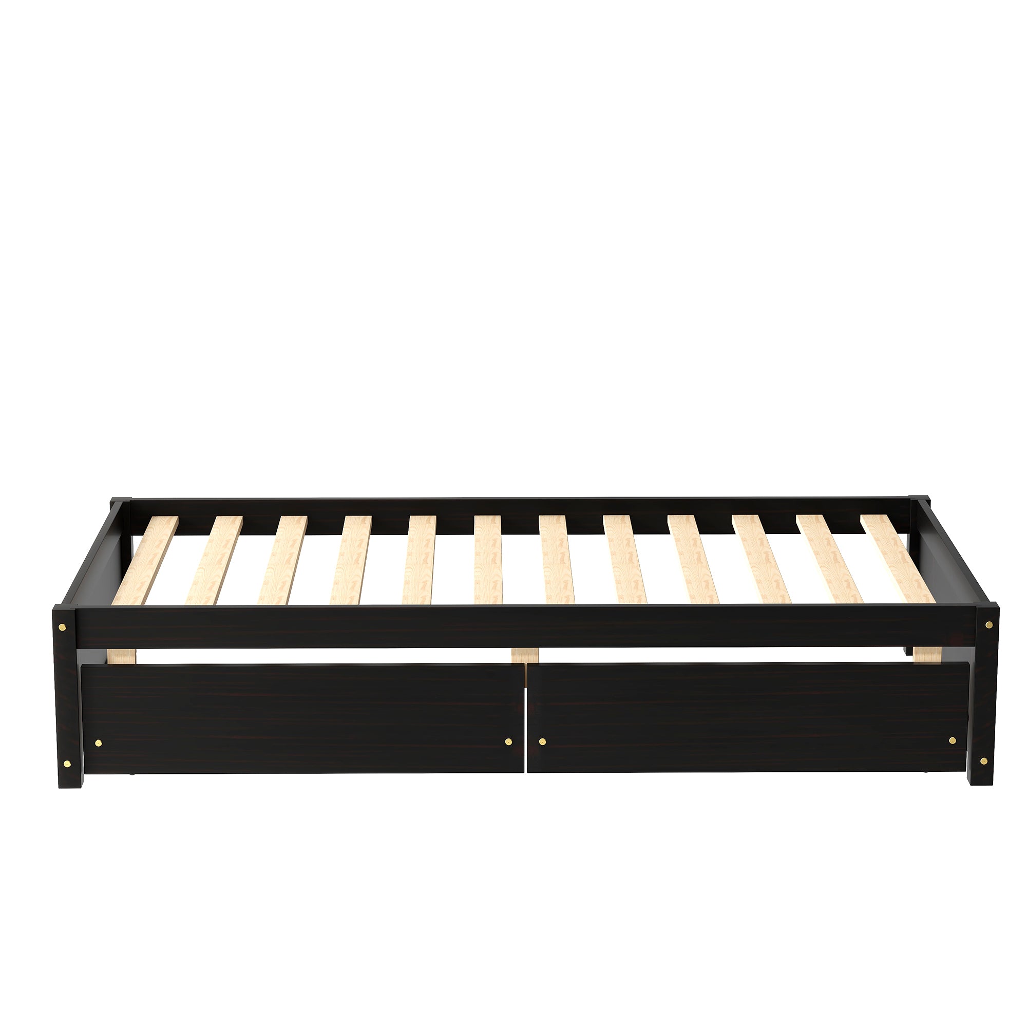 Espresso Tone Twin Bed with 2 Storage Drawers