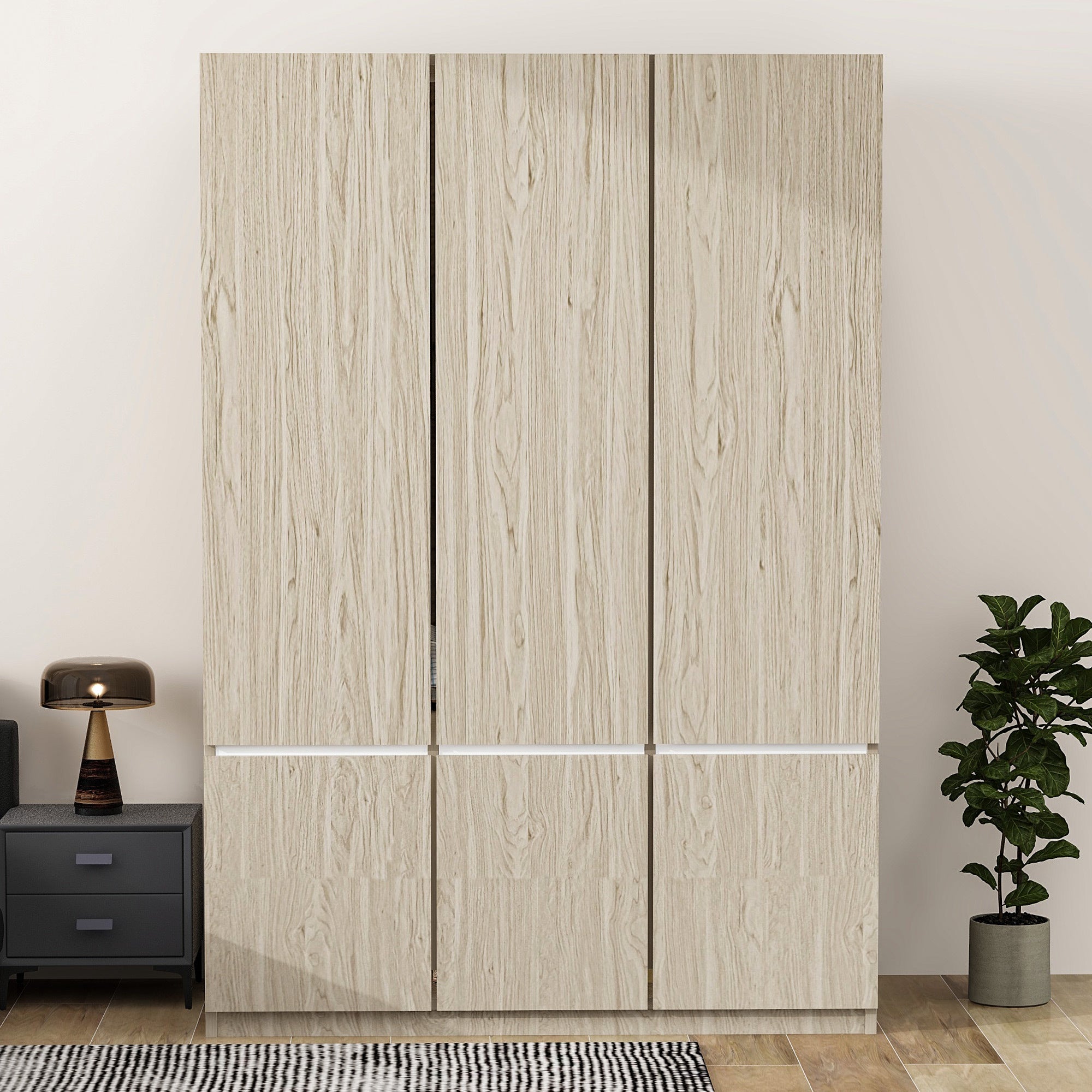 6-Doors Wooden Wardrobe Storage for Bedroom Nature in Natural Wood