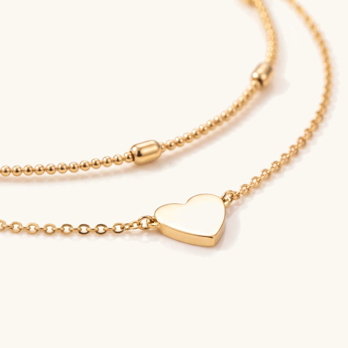 Ball Chain Heart Double Layer Anklet, close-up of the heart charm