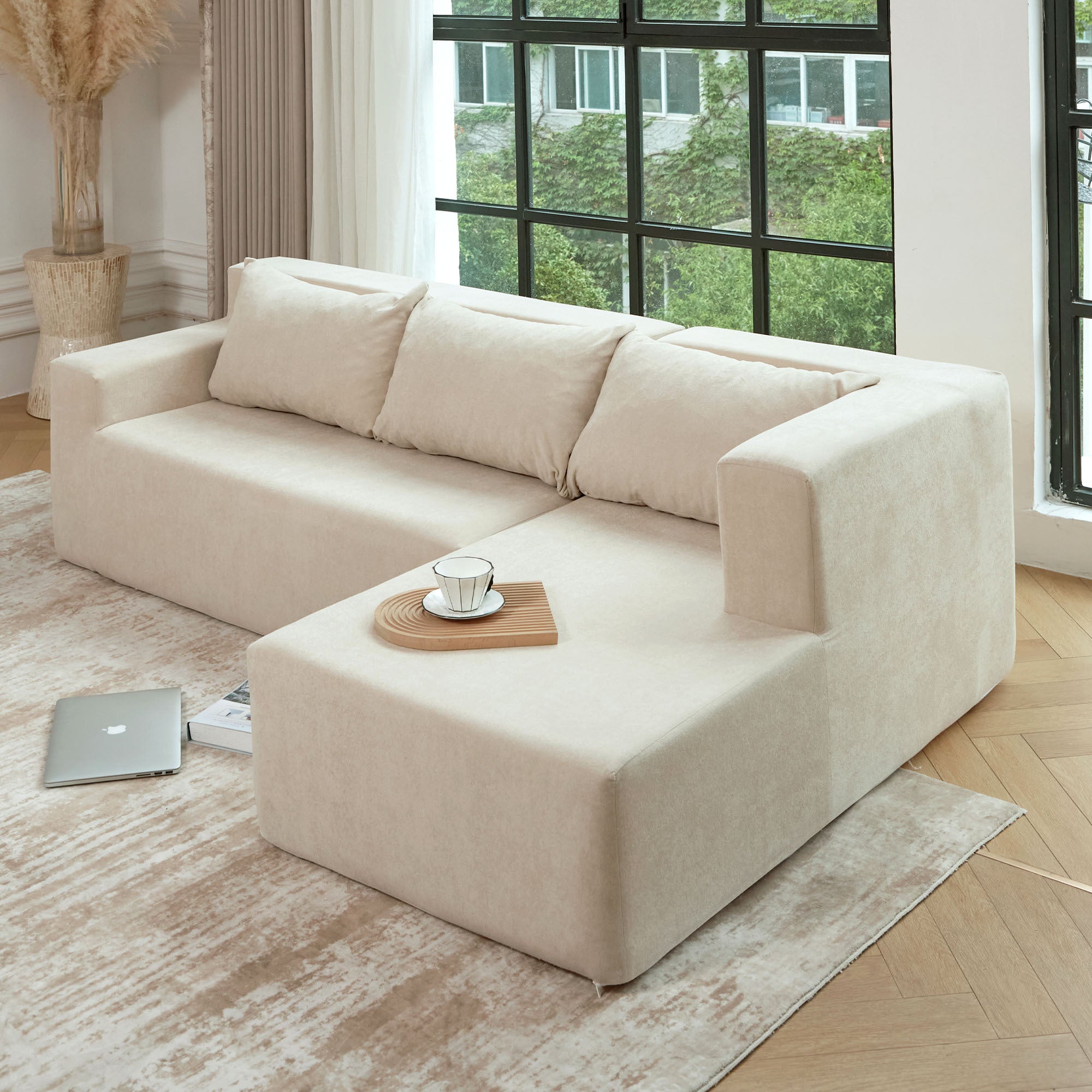 Kigali L-Shape Minimal Modular Sofa in Khaki Beige