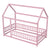 Pink Twin Size Toddler Floor Wooden Bed with House Roof Frame and Fence Guardrails