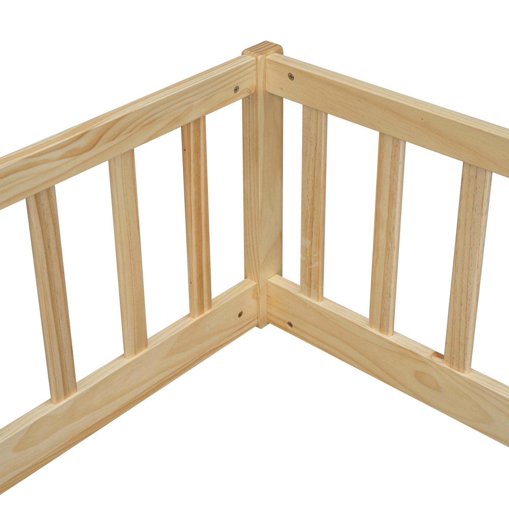 Double Twin Toddler Floor Bed with Fence and Guardrails in Natural Tones