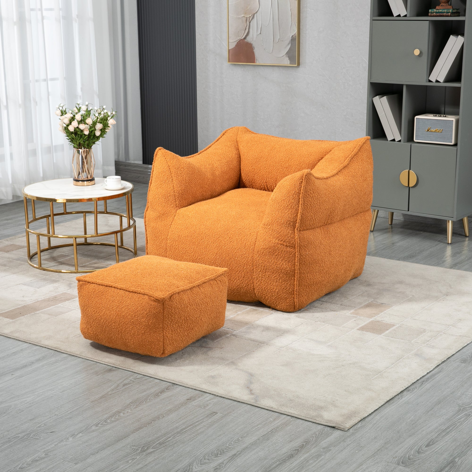 Durable High-Back Bean Bag Chair for Indoor and Outdoor Use in Orange