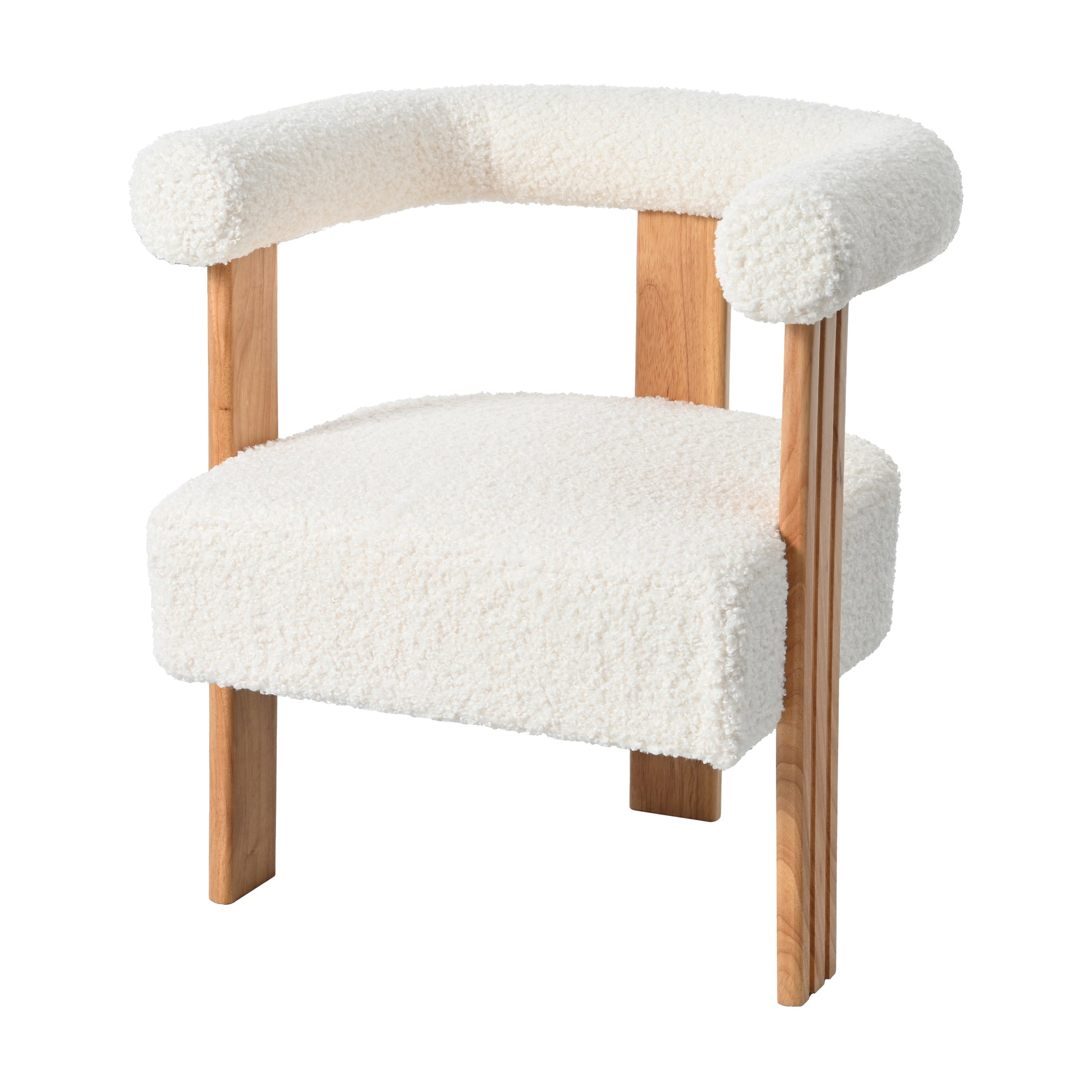 Mid-Century Modern Barrel Accent Chair In White Teddy